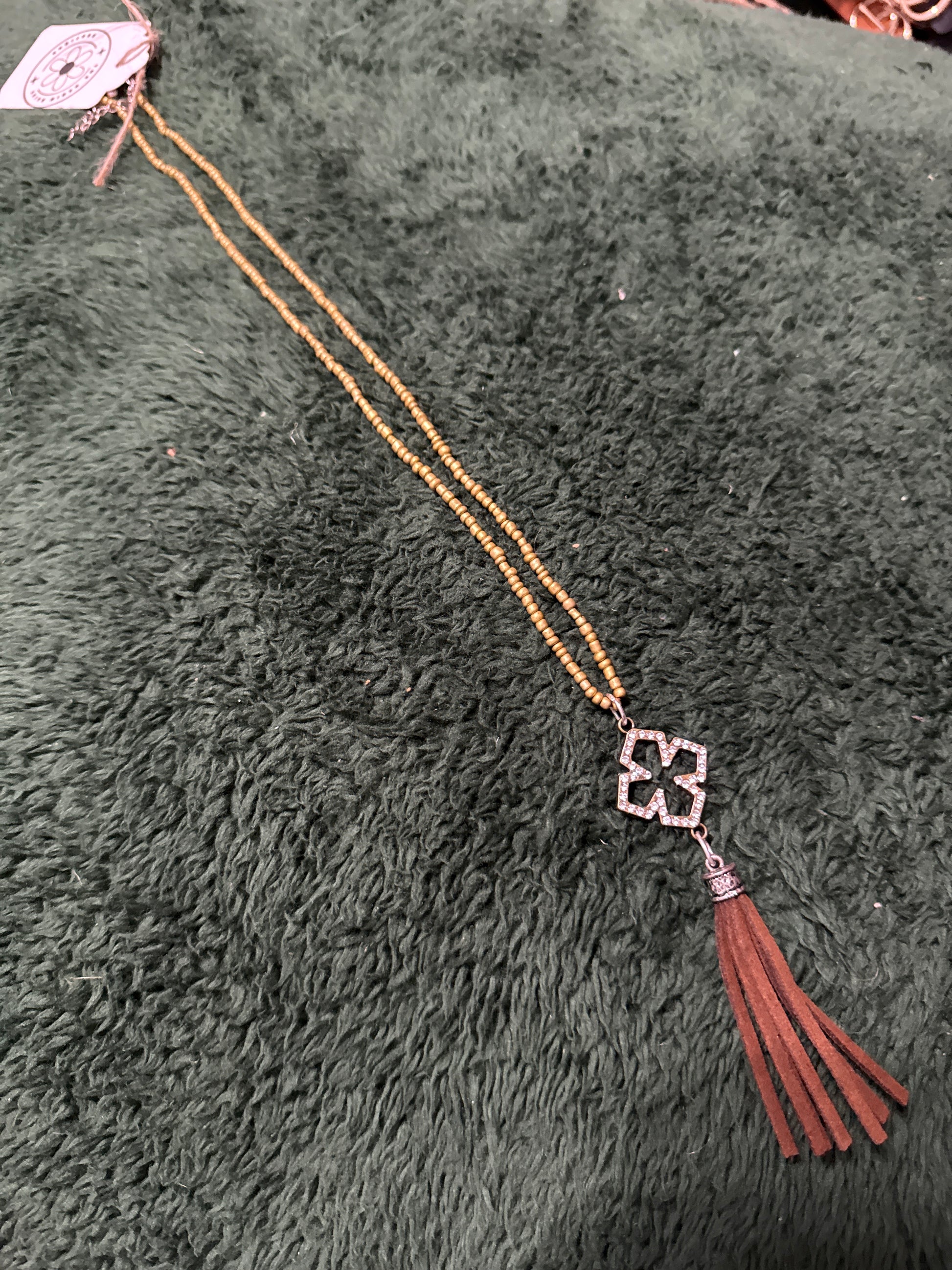 Gold Beaded Tassel Necklace