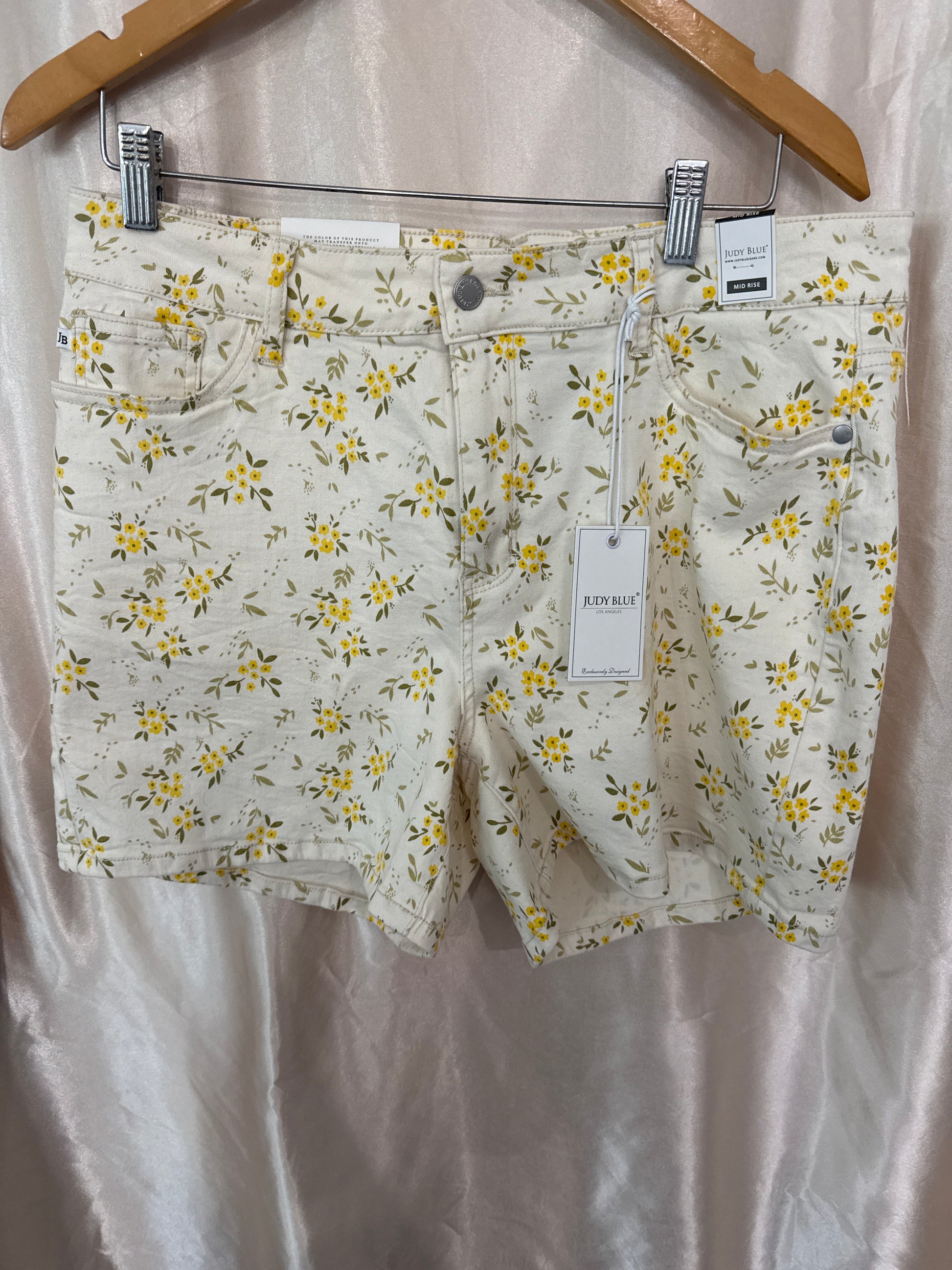 Yellow Flowered Judy Blue Mid Rise Denim