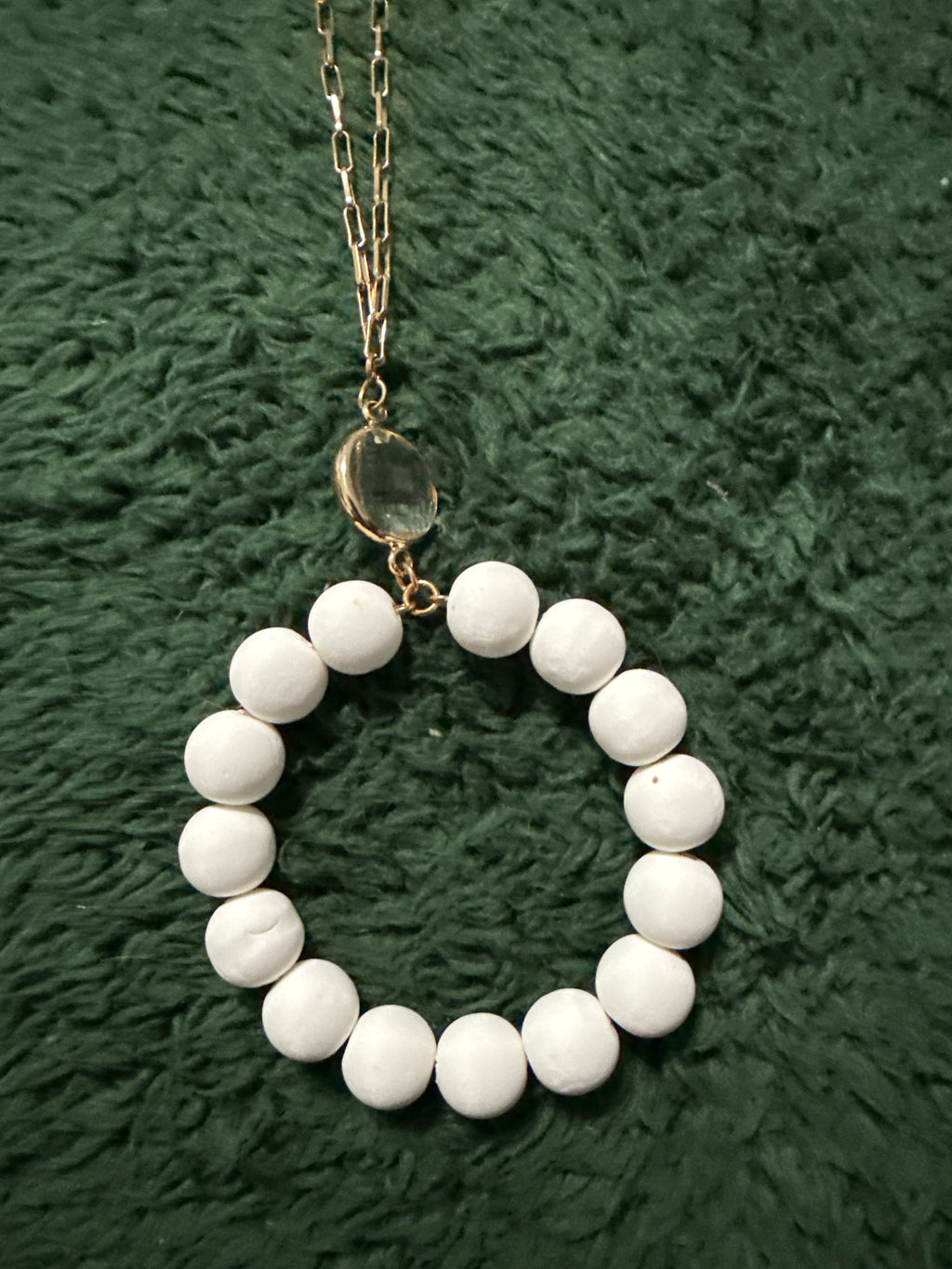 Gold Paper Clip Necklace with White Hoop Charm