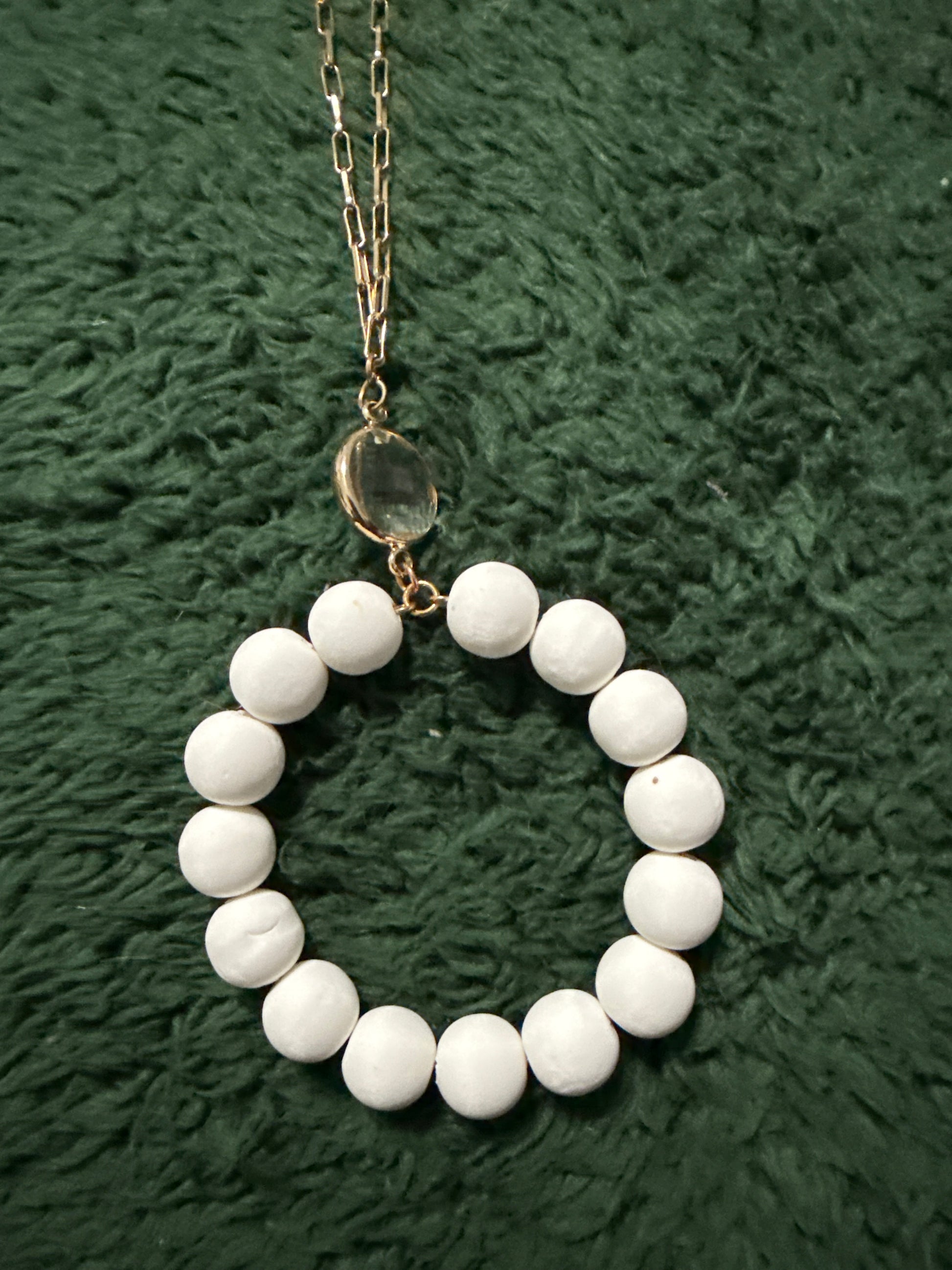Gold Paper Clip Necklace with White Hoop Charm