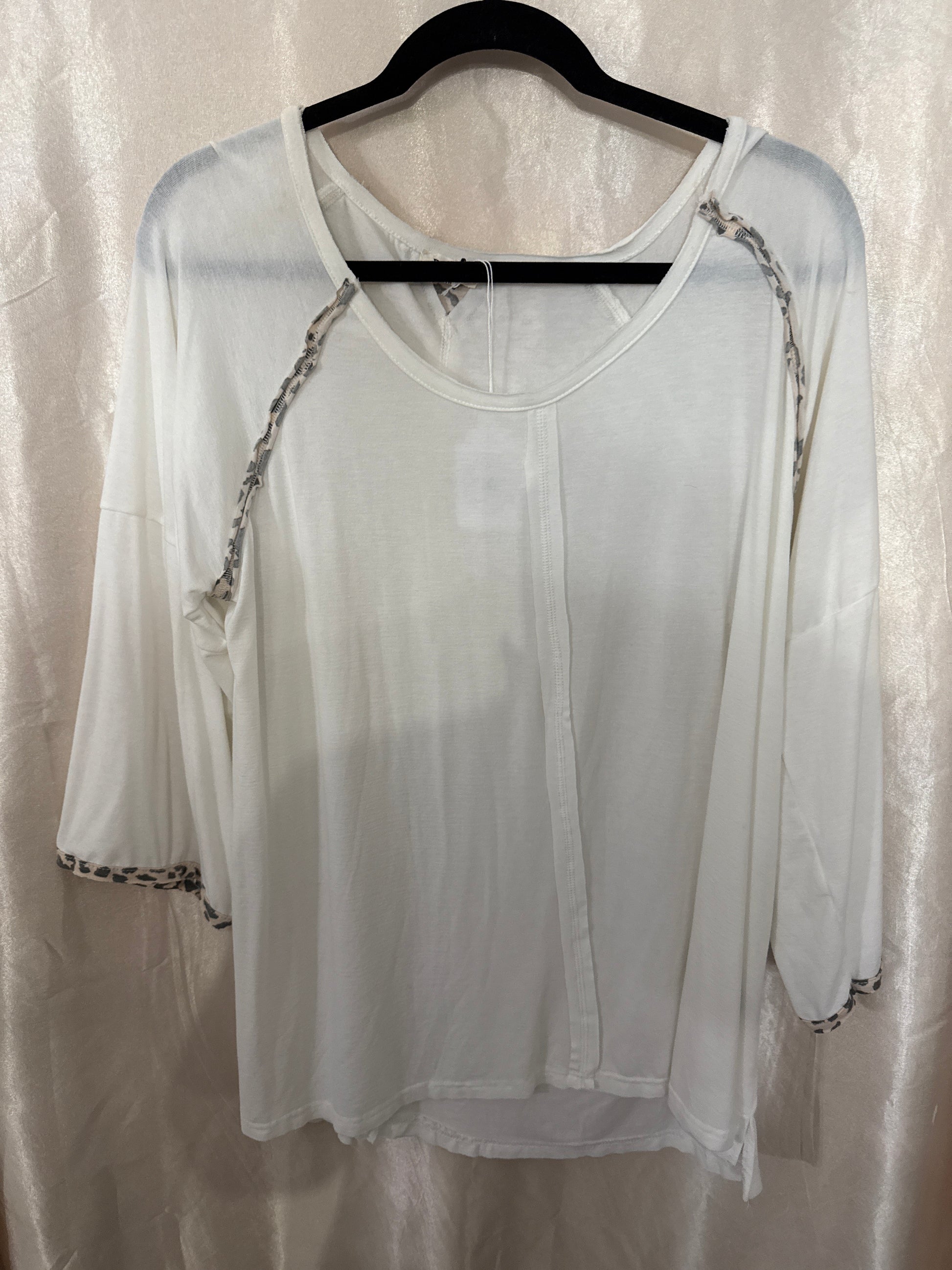 Long Sleeve White and Cheetah Print Top