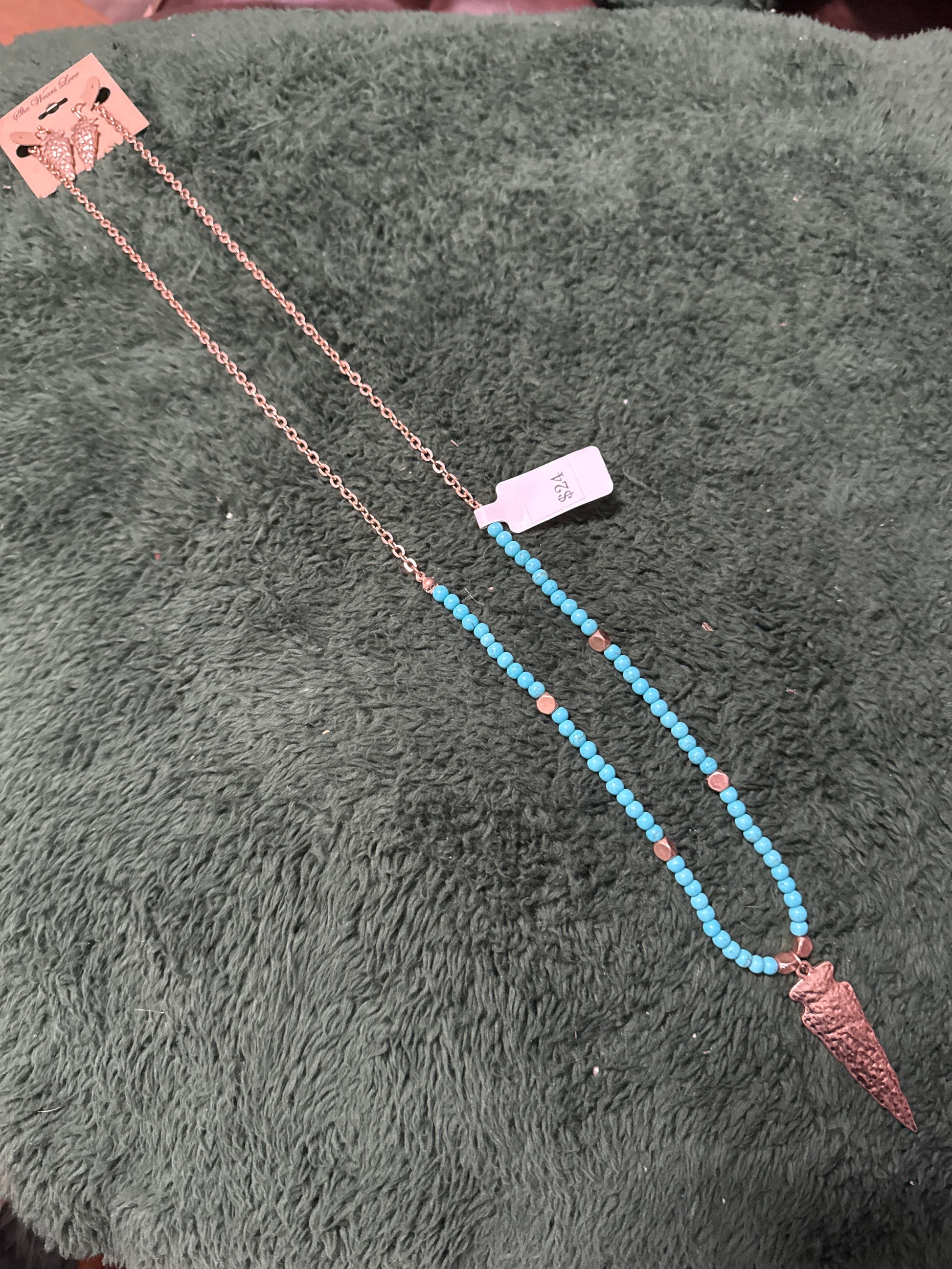 Arrowhead and Teal Earring and Necklace Set