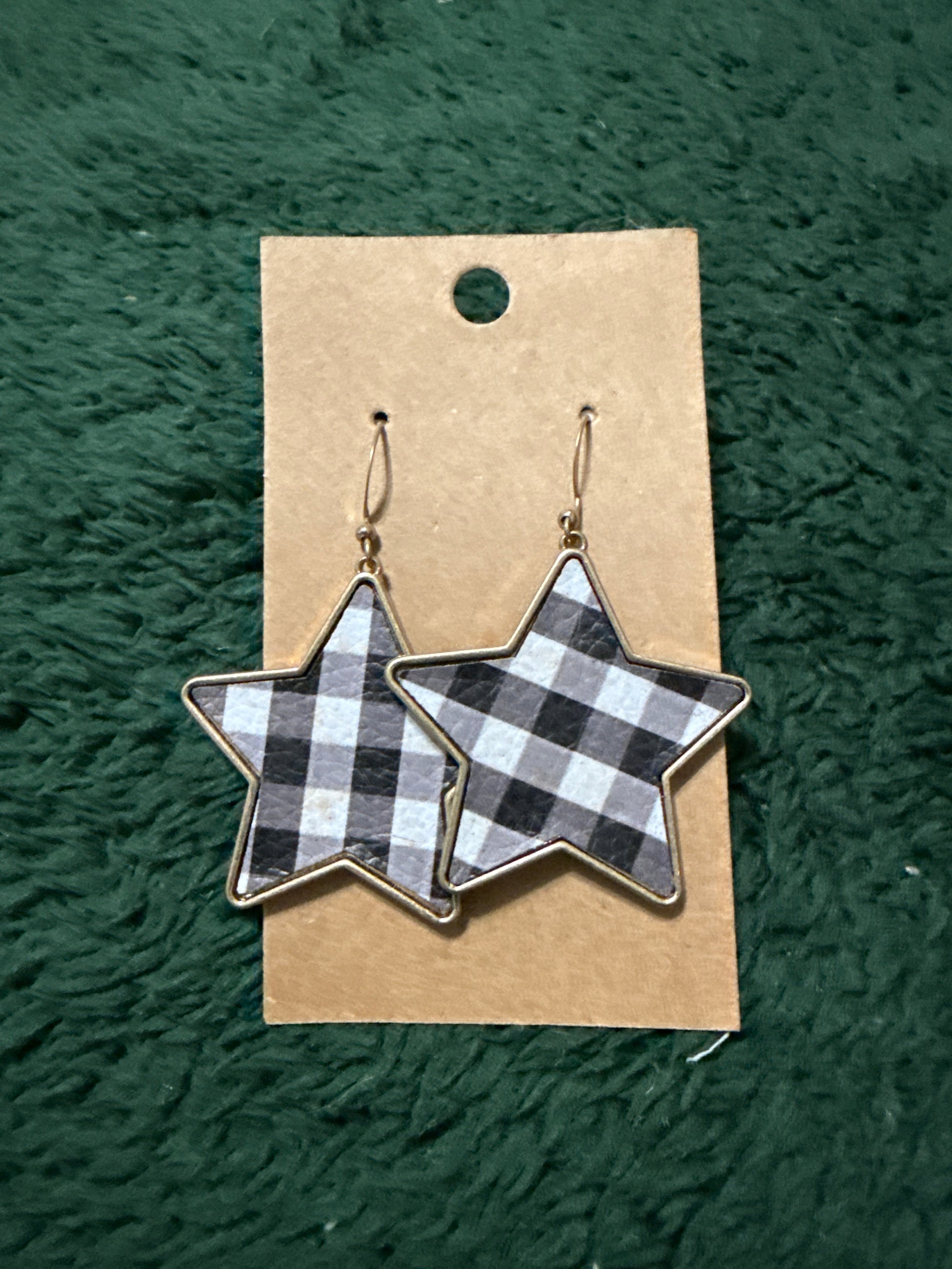 Black and White Checkered Star Dangle Earrings