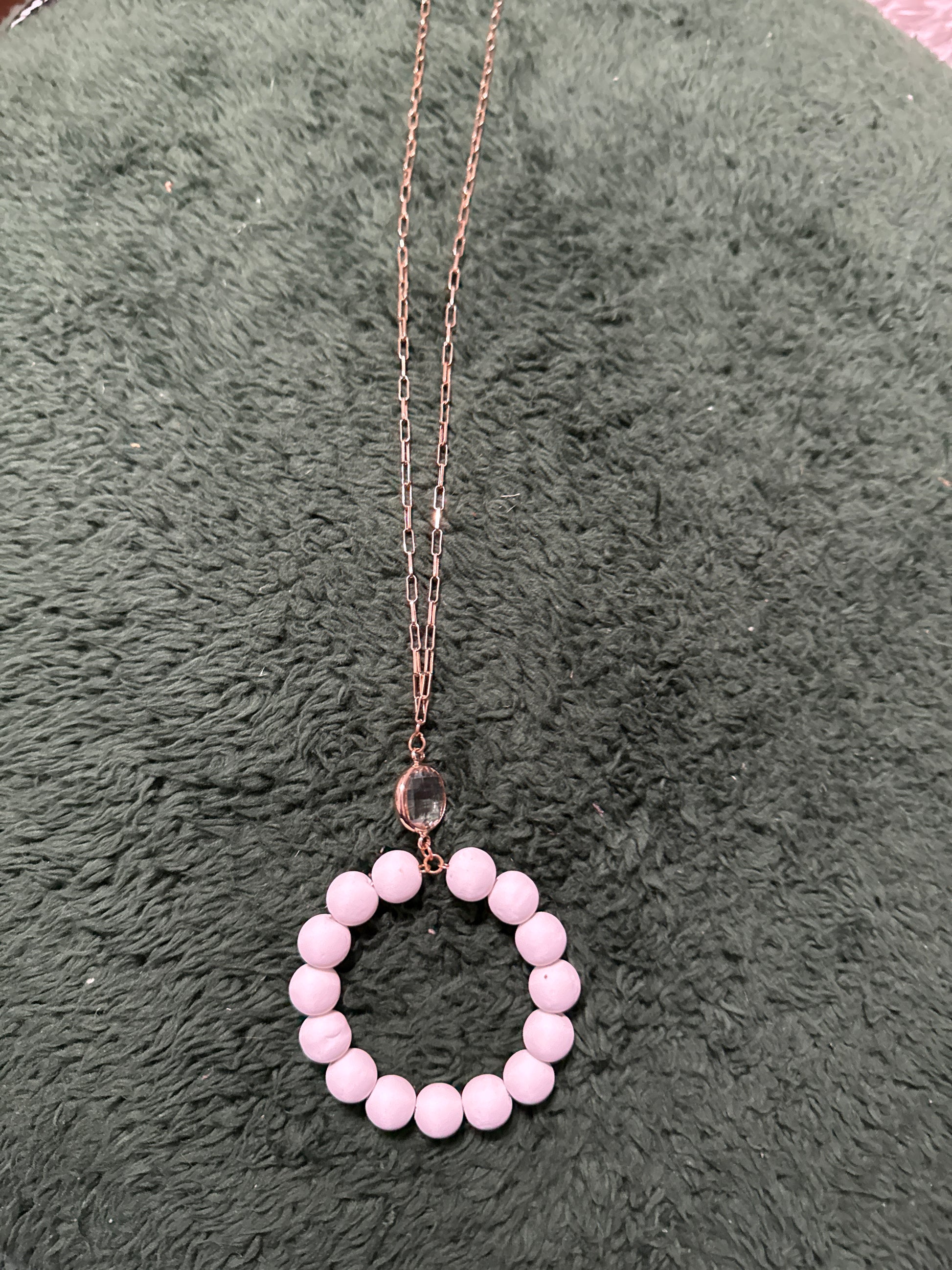 Gold Paper Clip Necklace with White Hoop Charm