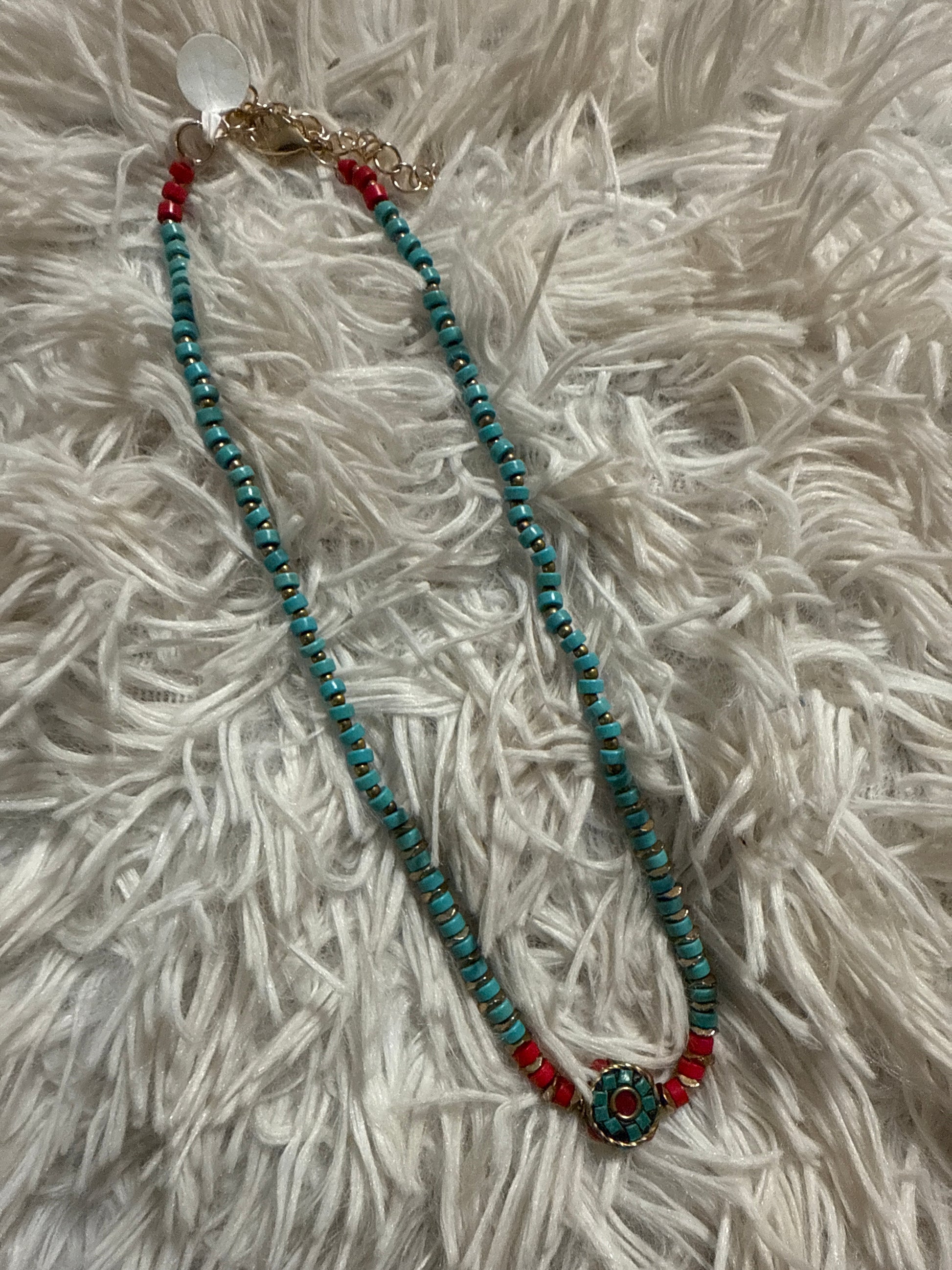 Turquoise Red and Gold Necklace