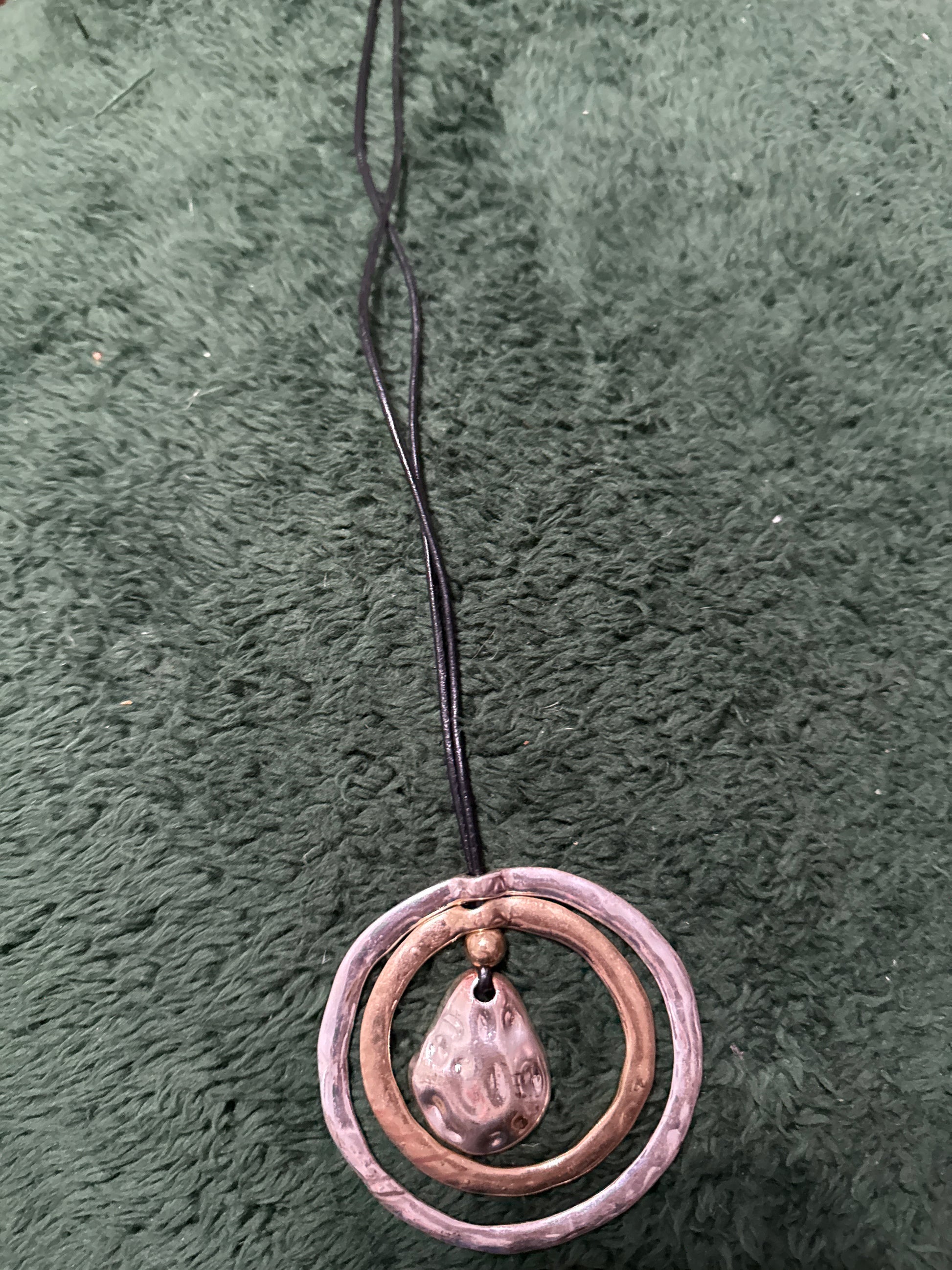 Black Necklace with Gold and Silver Hoop