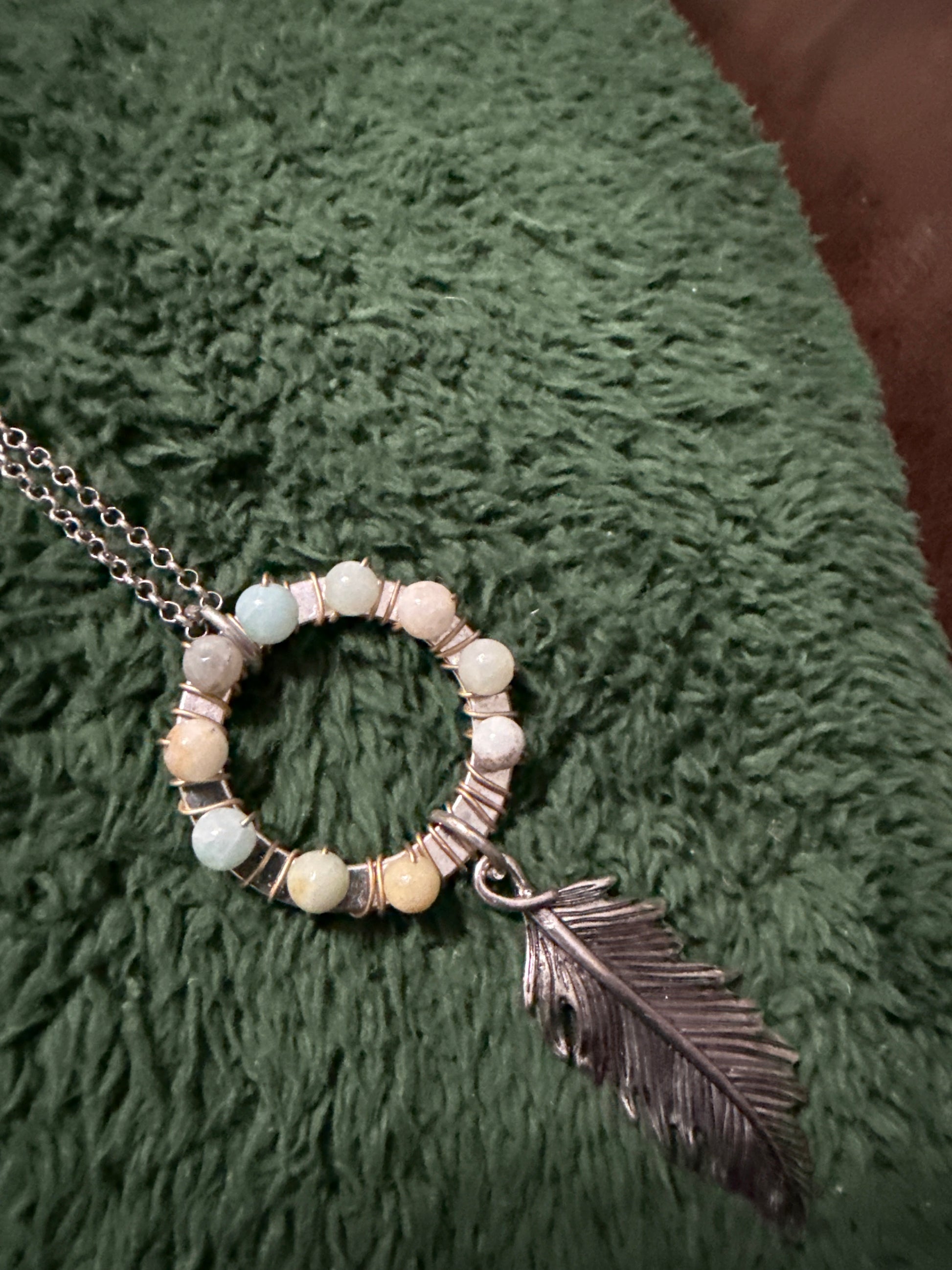 Silver Beaded Feather Necklace