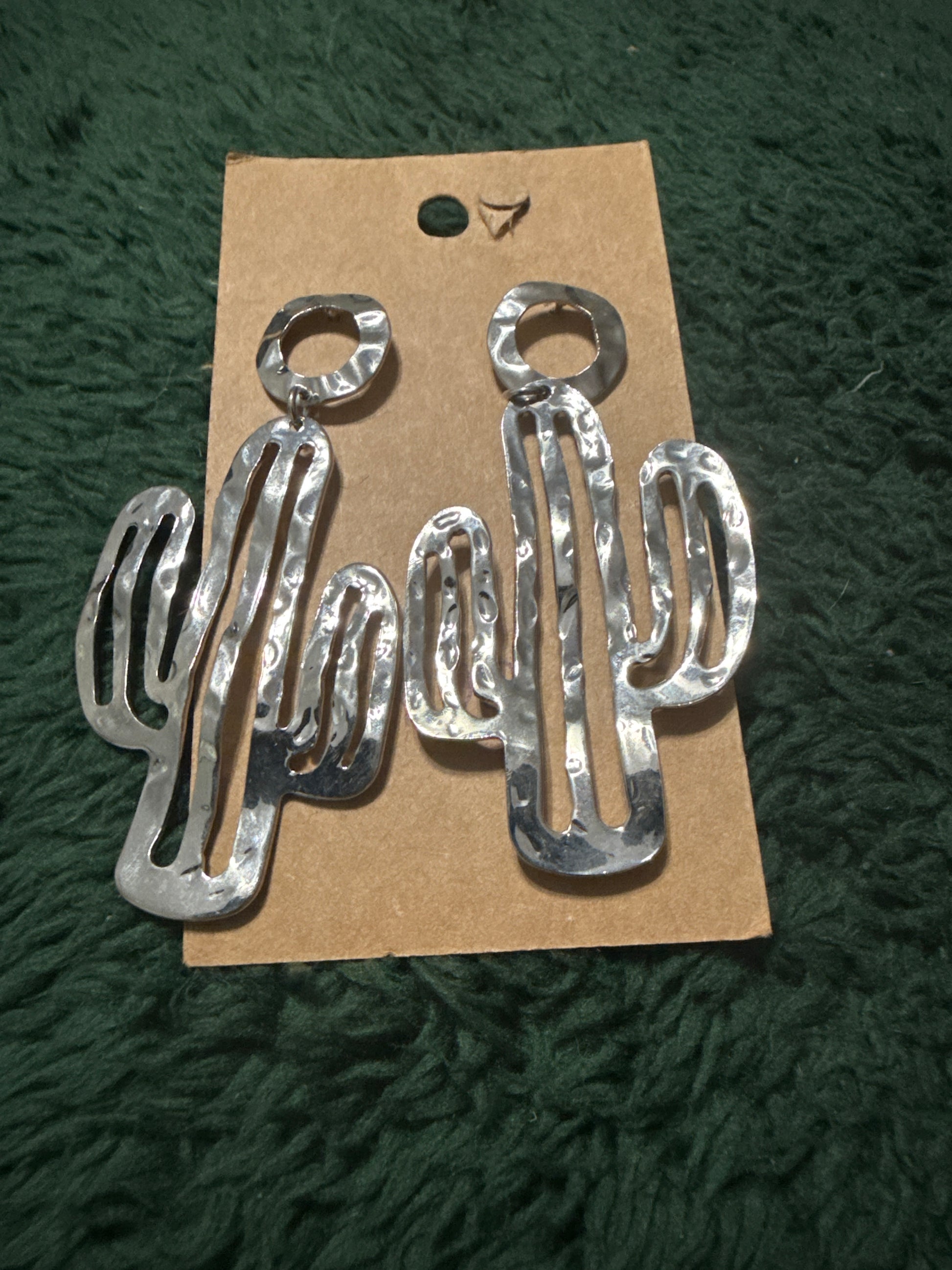Silver Cactus Dangle Earrings