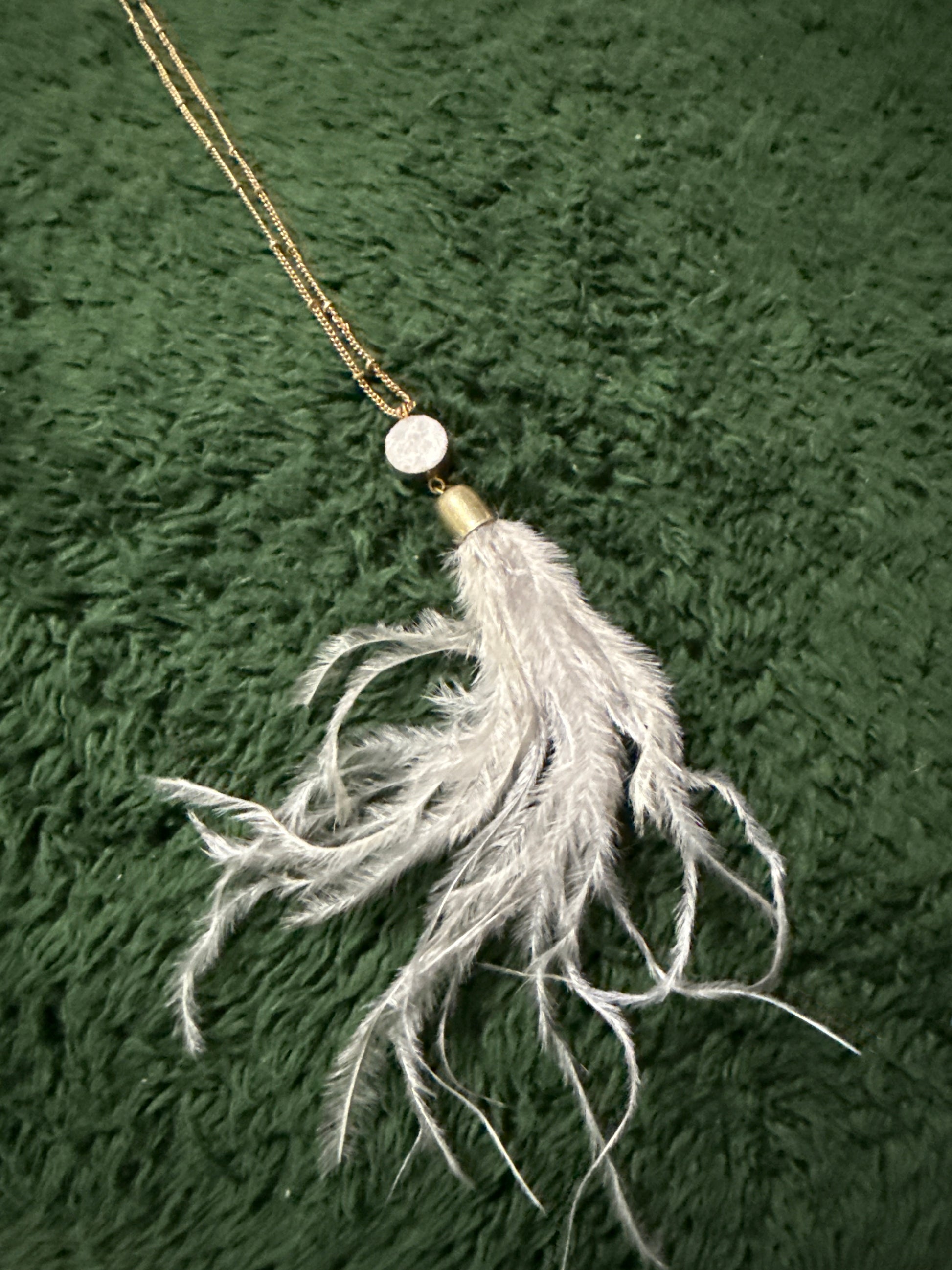 Gold and Grey Feather Neacklace