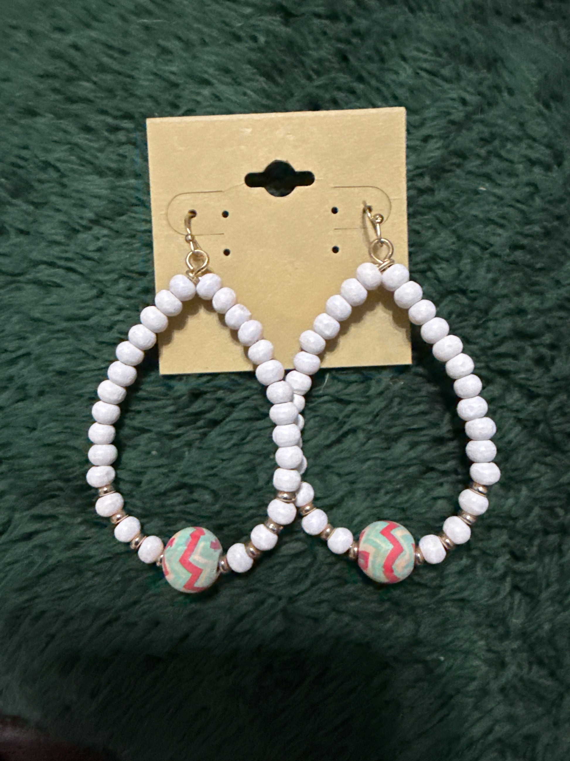 White Beaded Dangle Earrings