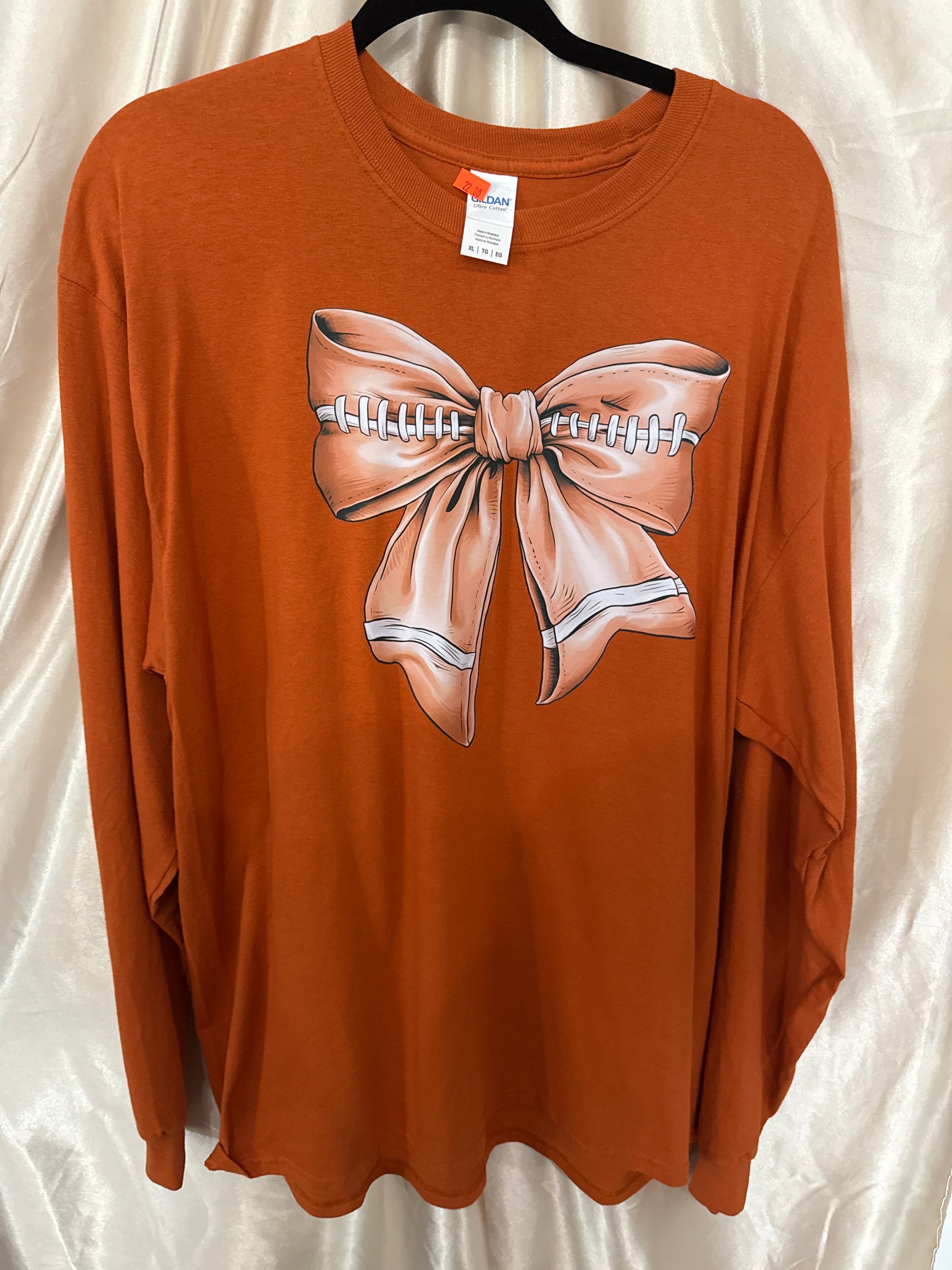 Orange Long Sleeve Football Bow Tee