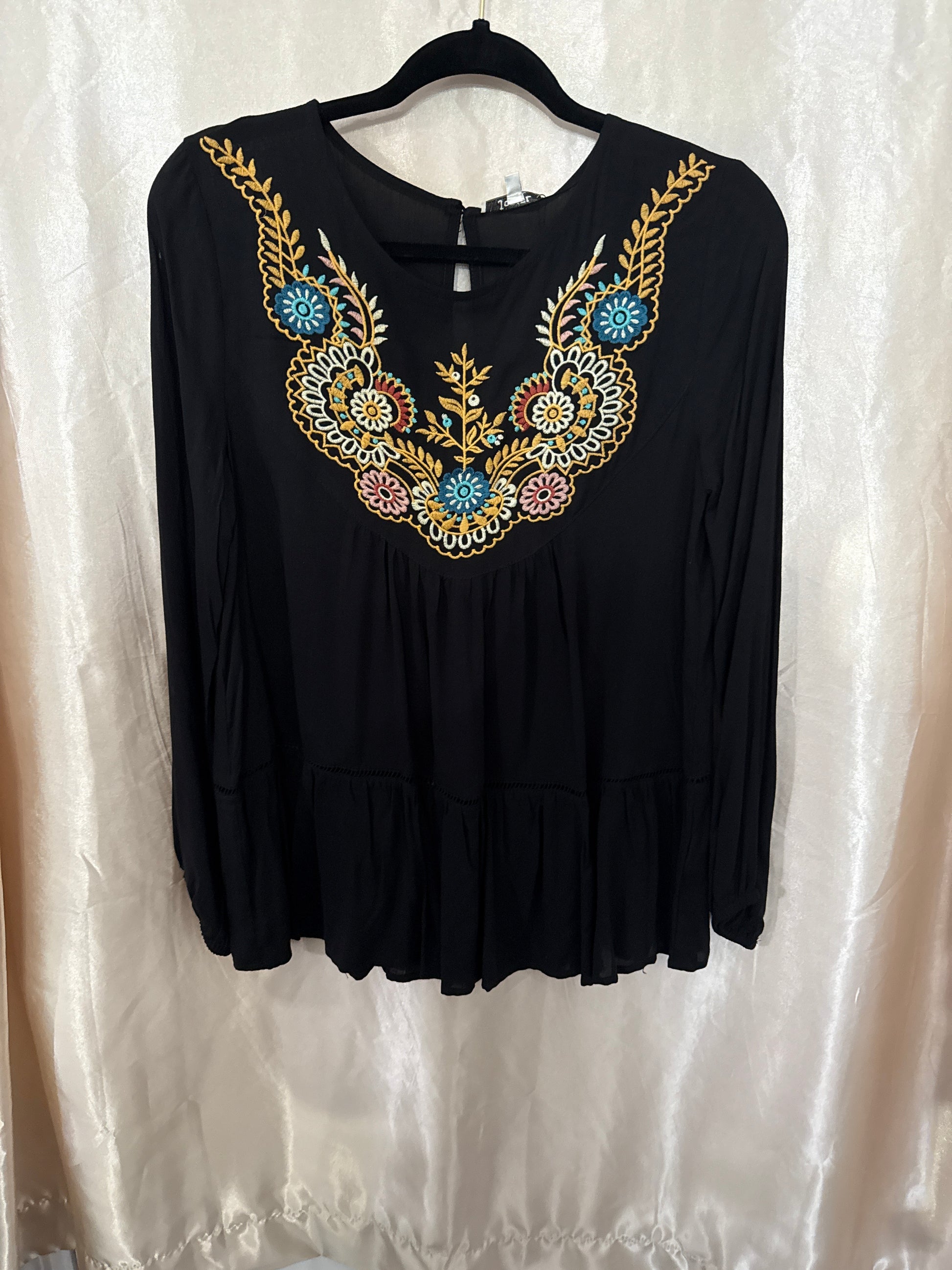 Black Embroidered Long Sleeve Blouse
