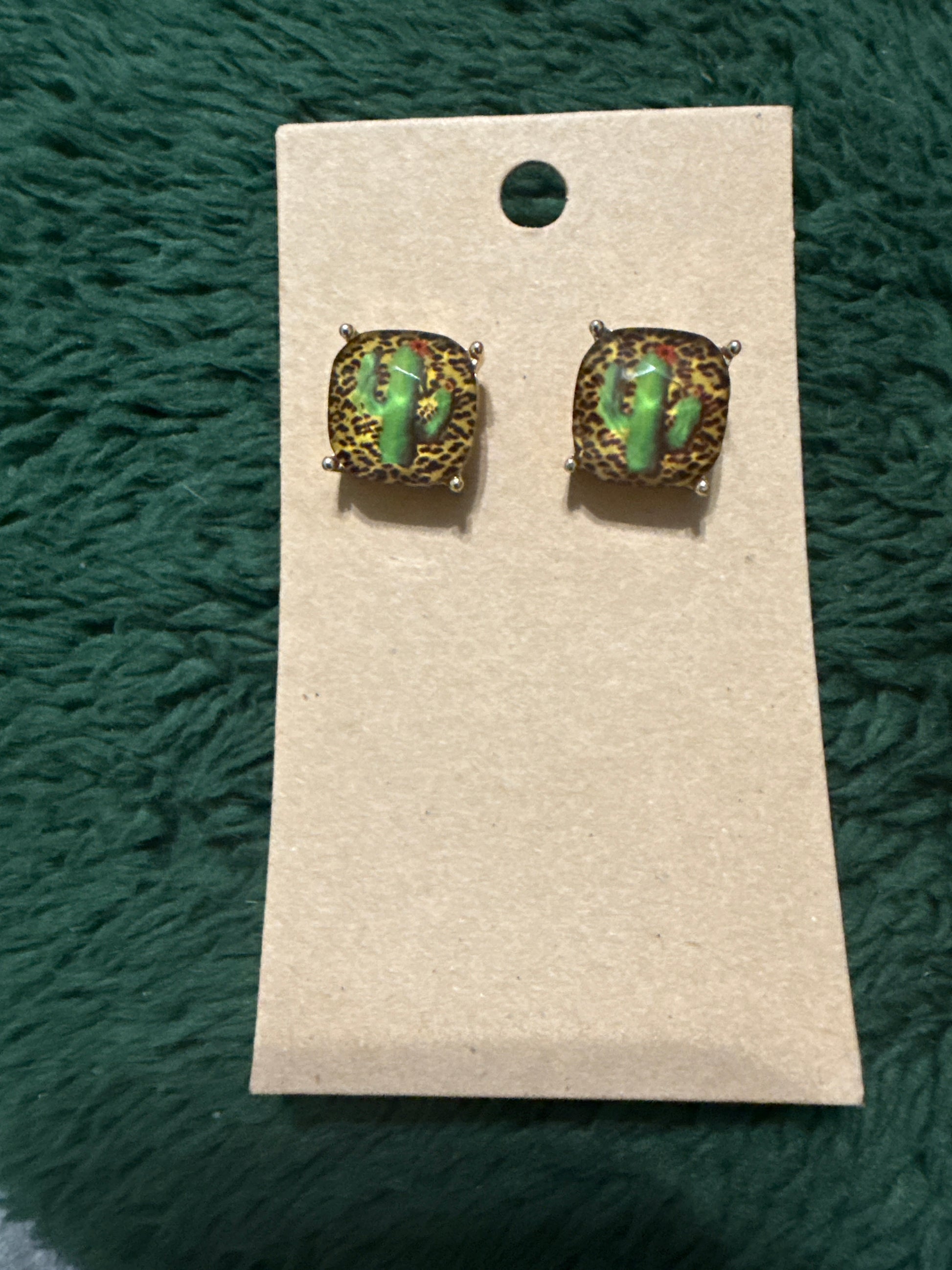Cheetah Print Cactus Studs