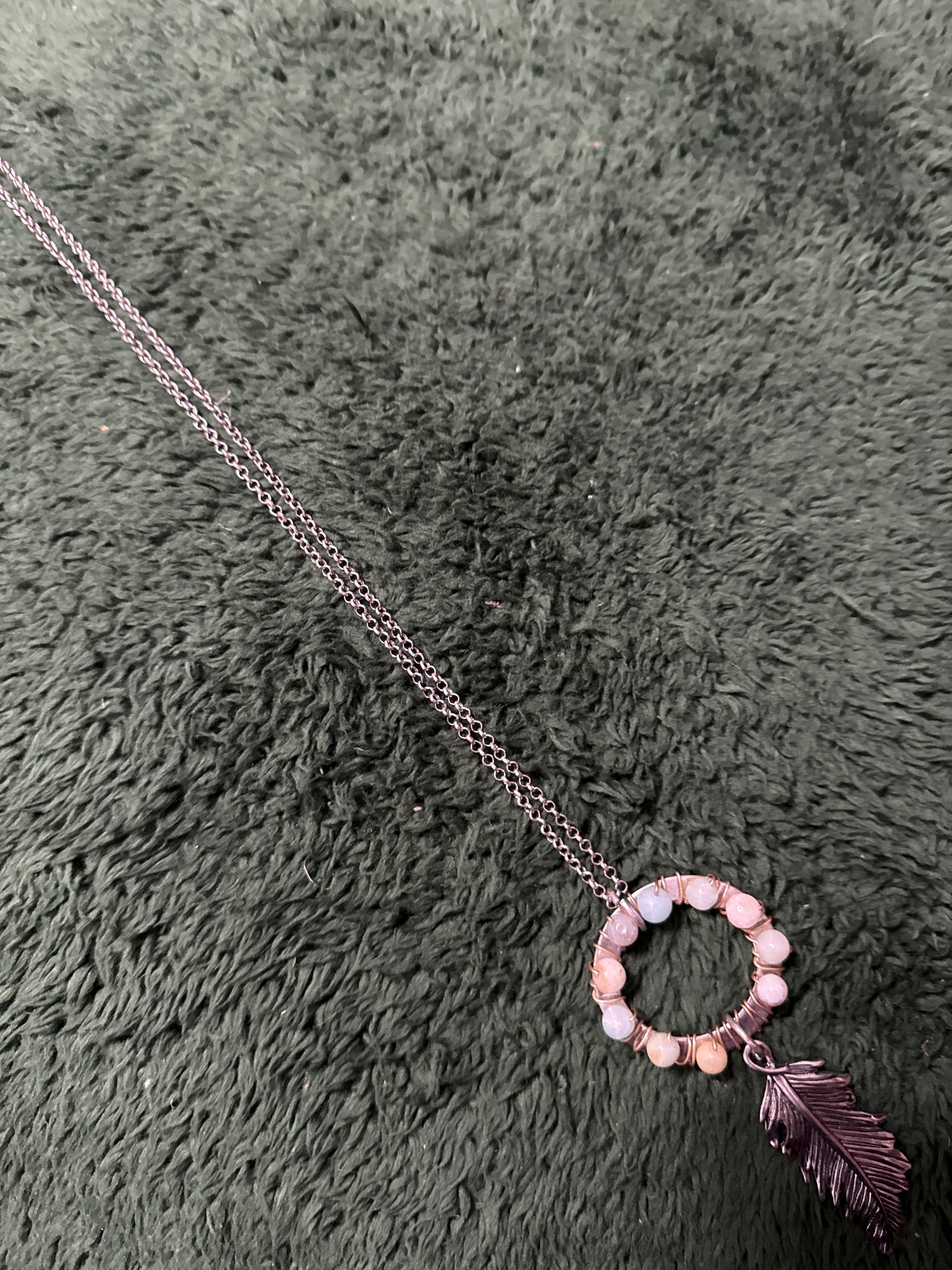 Silver Beaded Feather Necklace