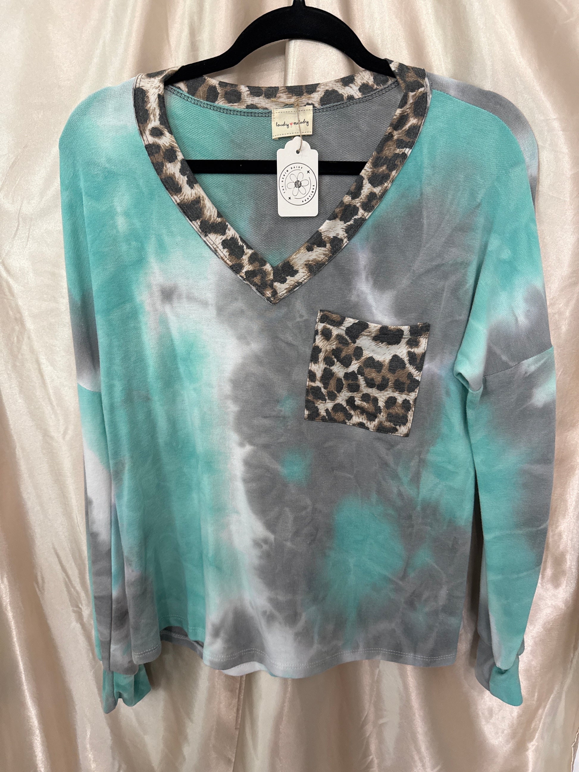 Turquoise Gray and Cheetah Print Long Sleeve