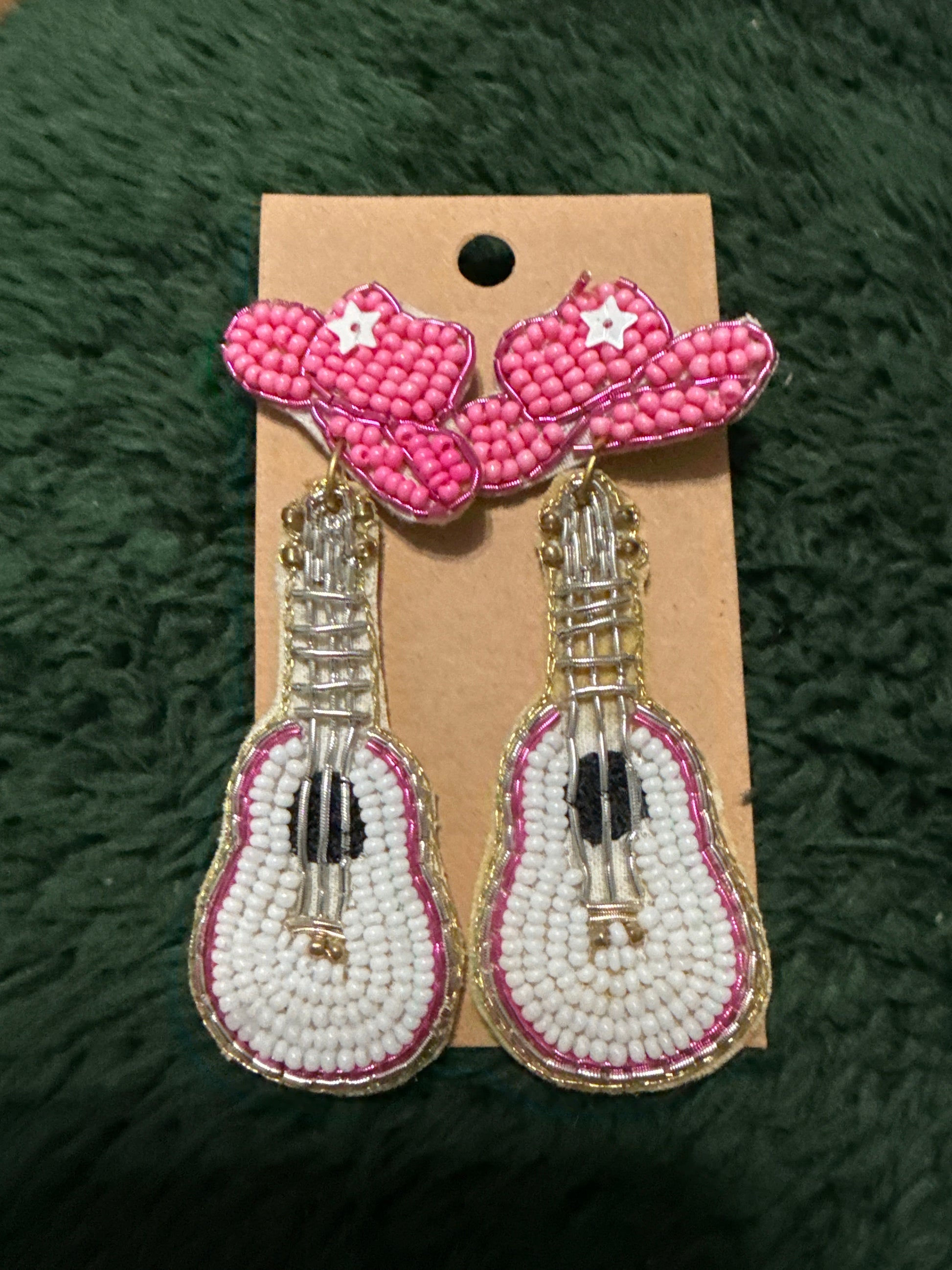 Cowboy Hat and Guitar Dangle Earrings