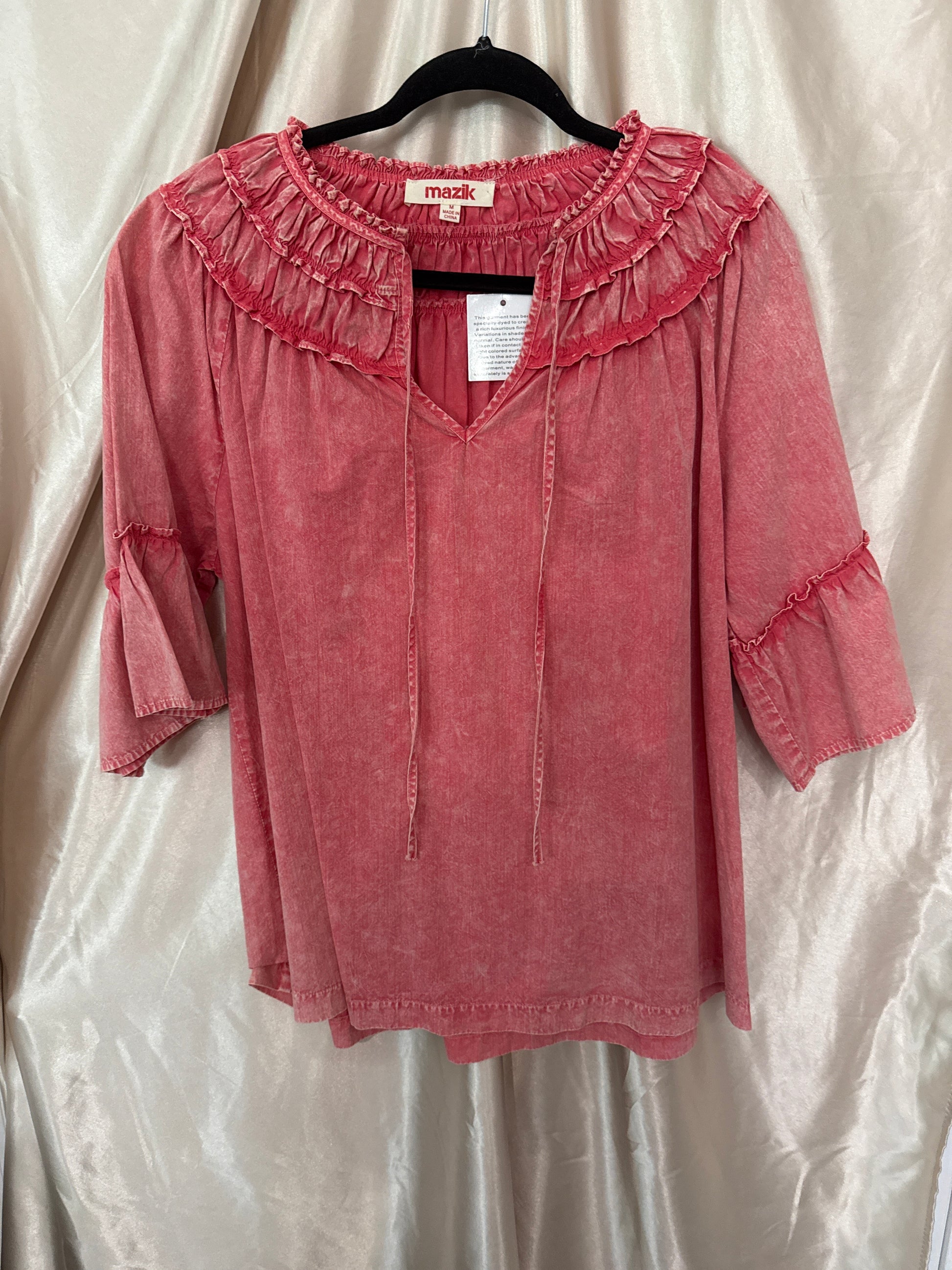 Pink Mid-Sleeve Ruffle Top