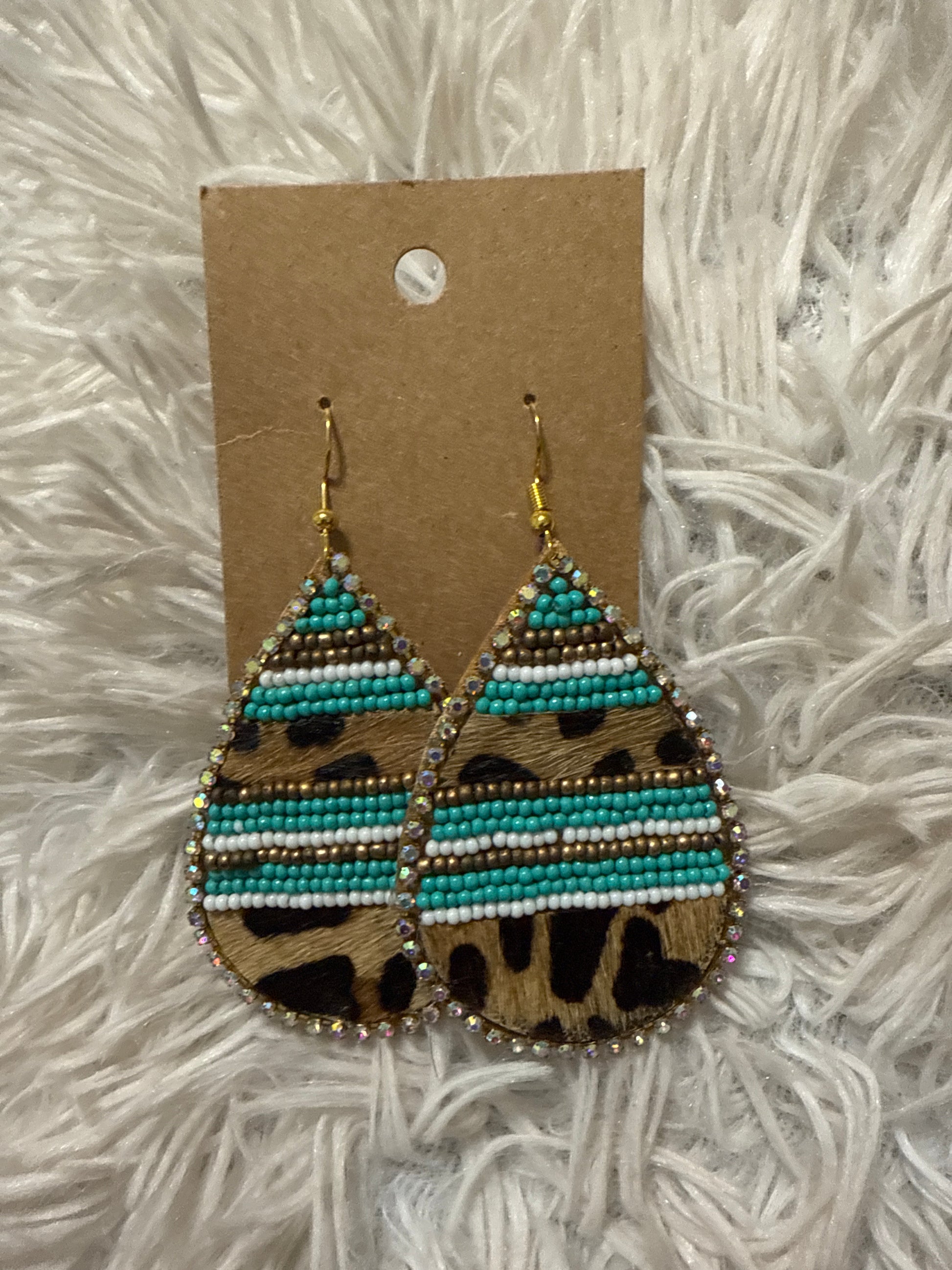 Cheetah Print and Teal Dangle Earrings