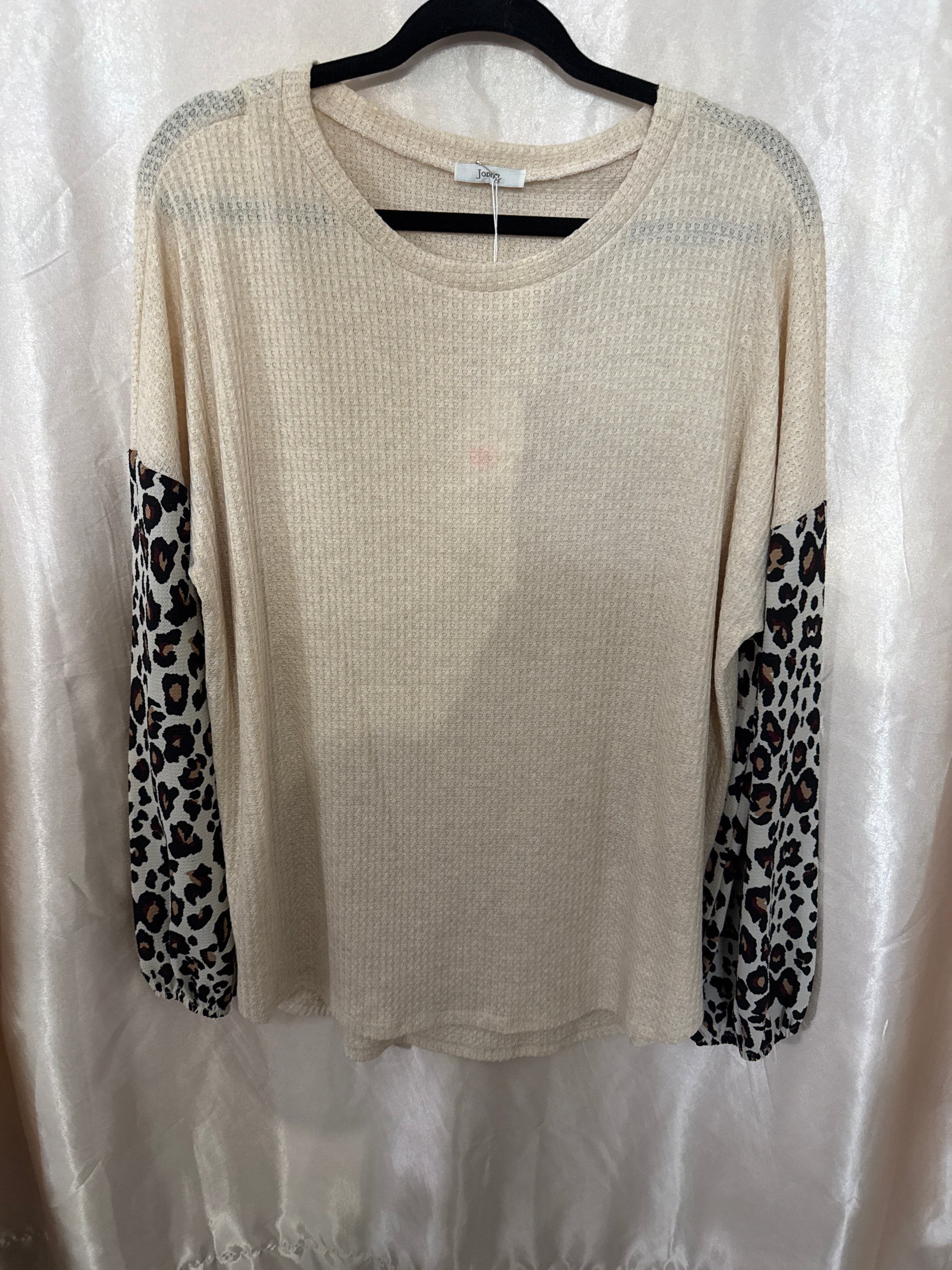 Long Sleeve White Top with Cheetah Print Sleeves