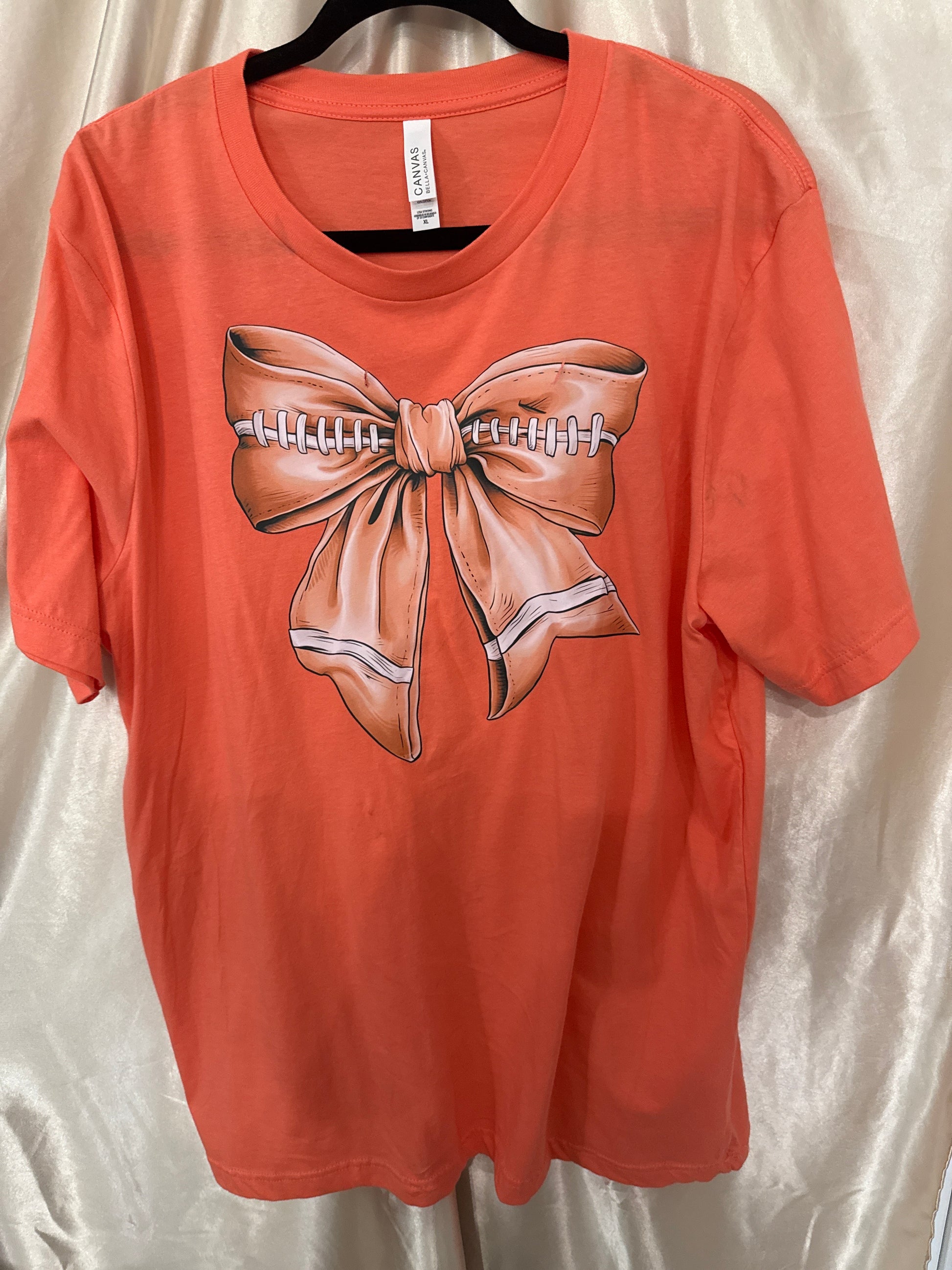 Peach Football Bow Tee