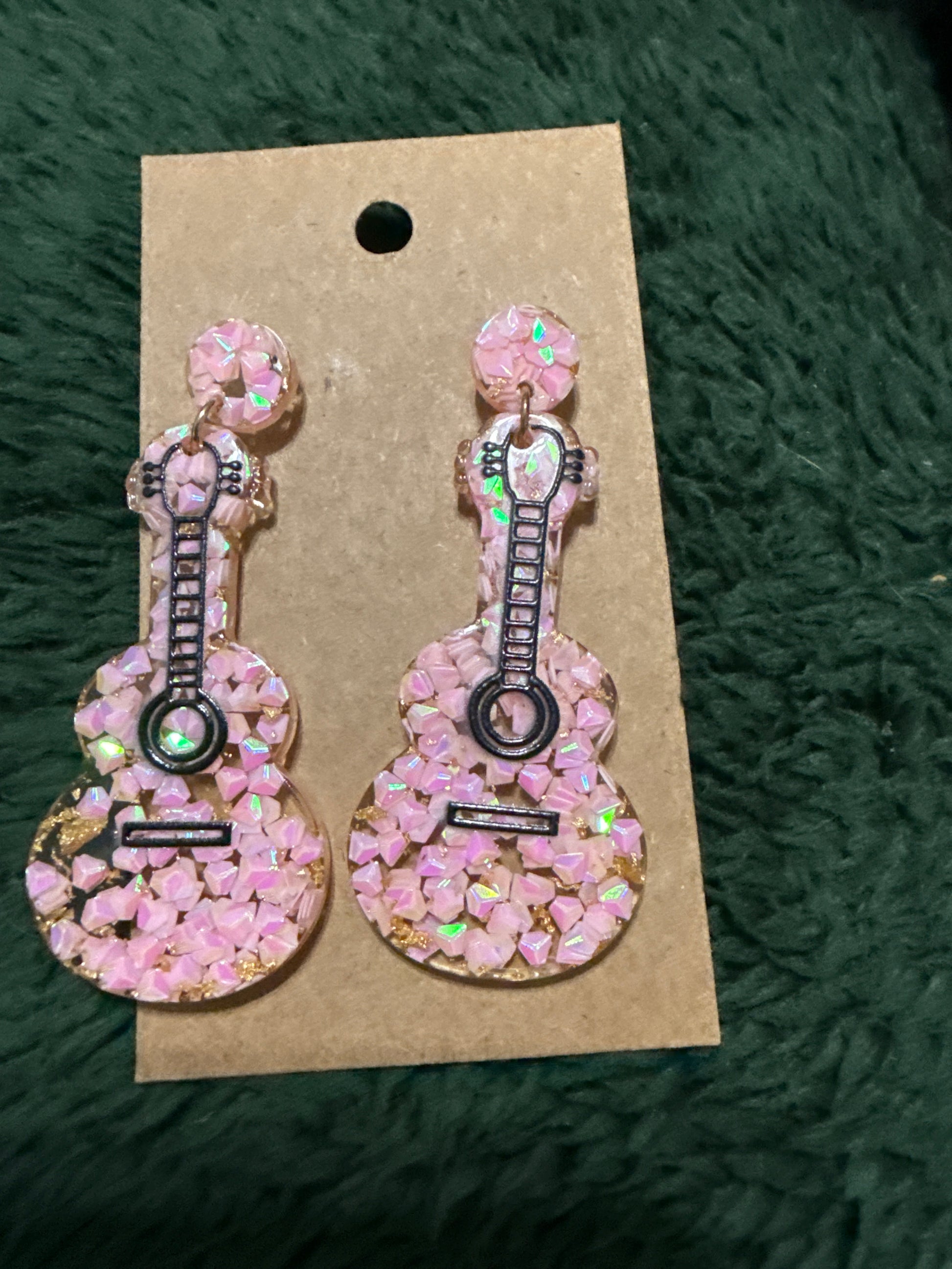 Pink Guitar Dangle Earrings