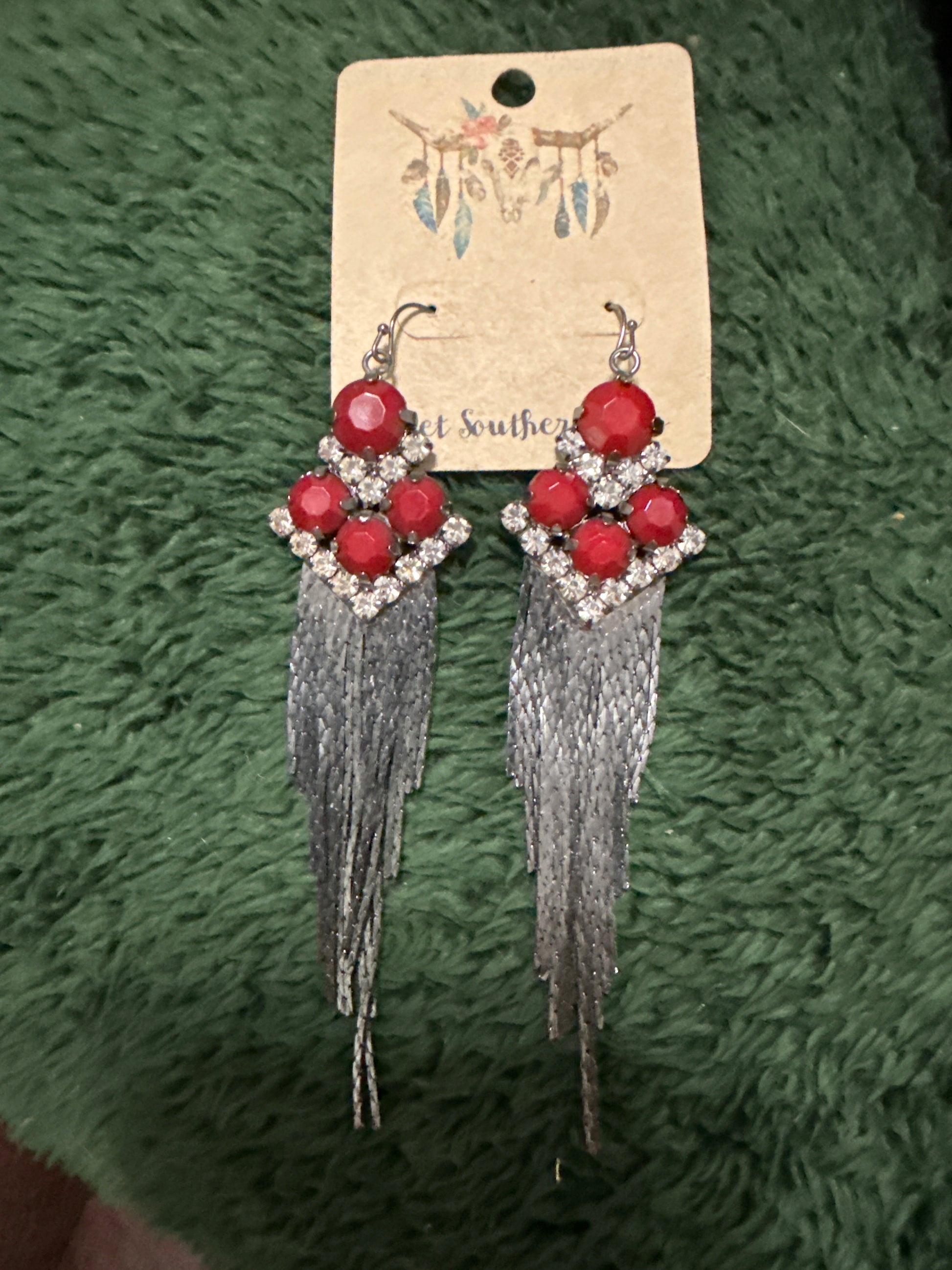 Red and Gray Dangle Earrings