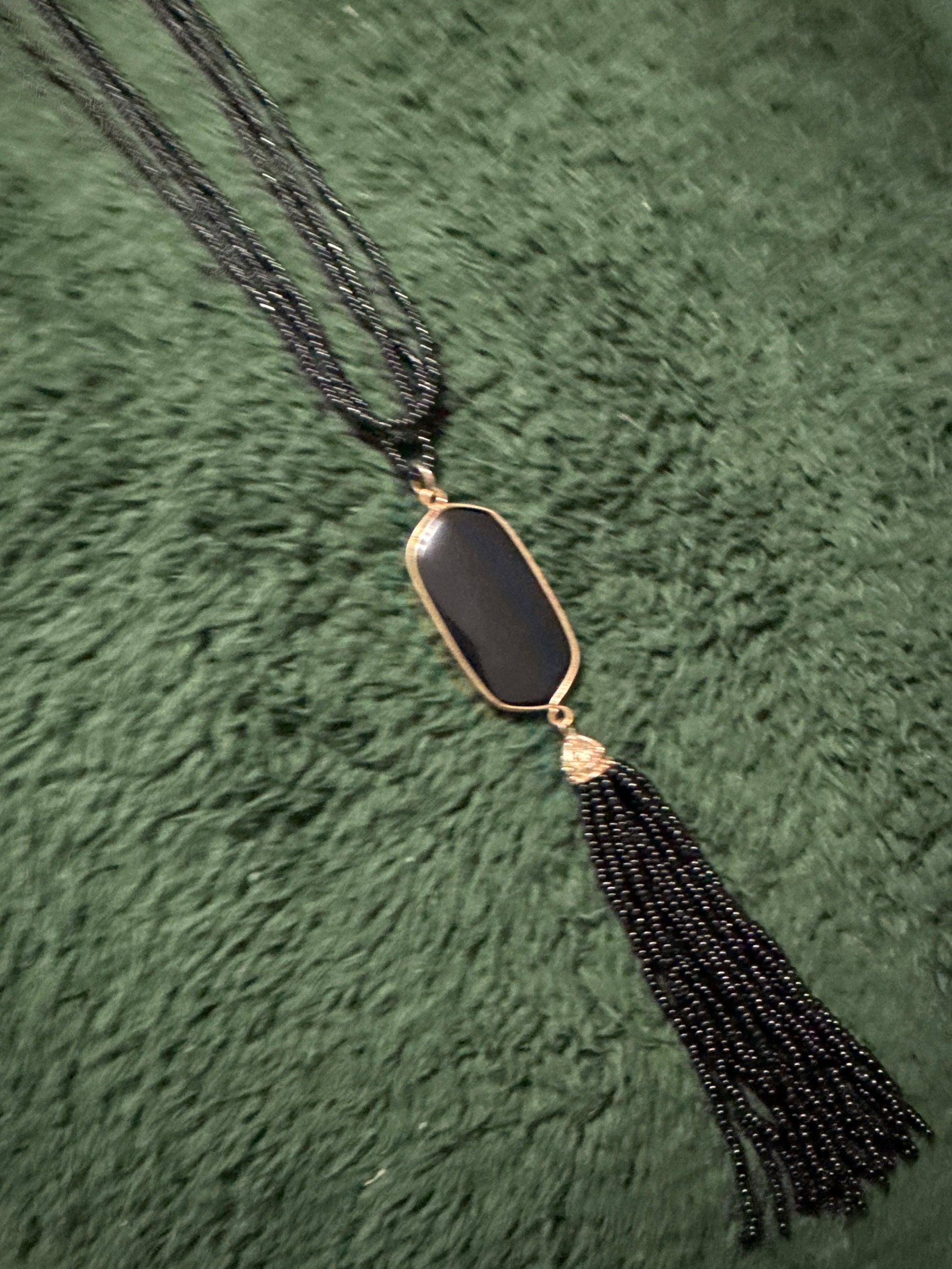 Black and Gold Tassel Necklace Stack