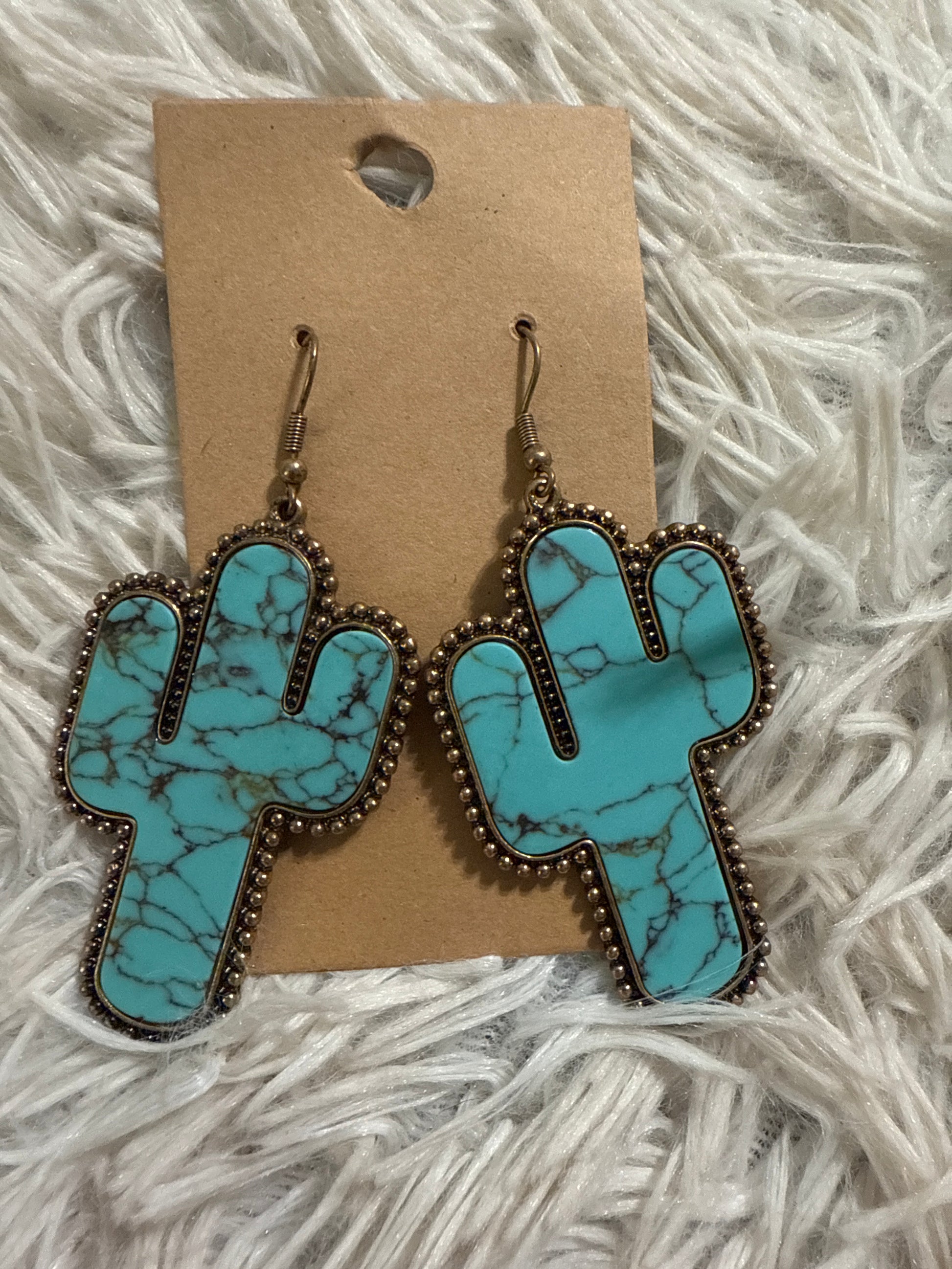 Teal Cactus Dangle Earrings