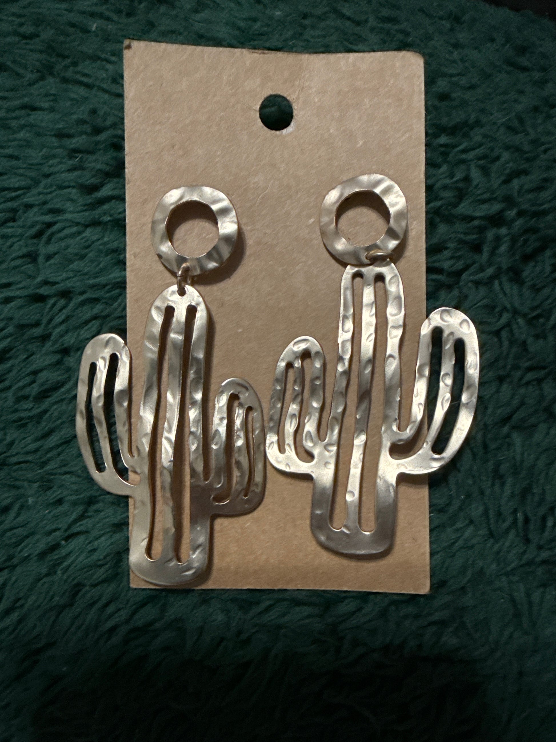 Gold Cactus Dangle Earrings