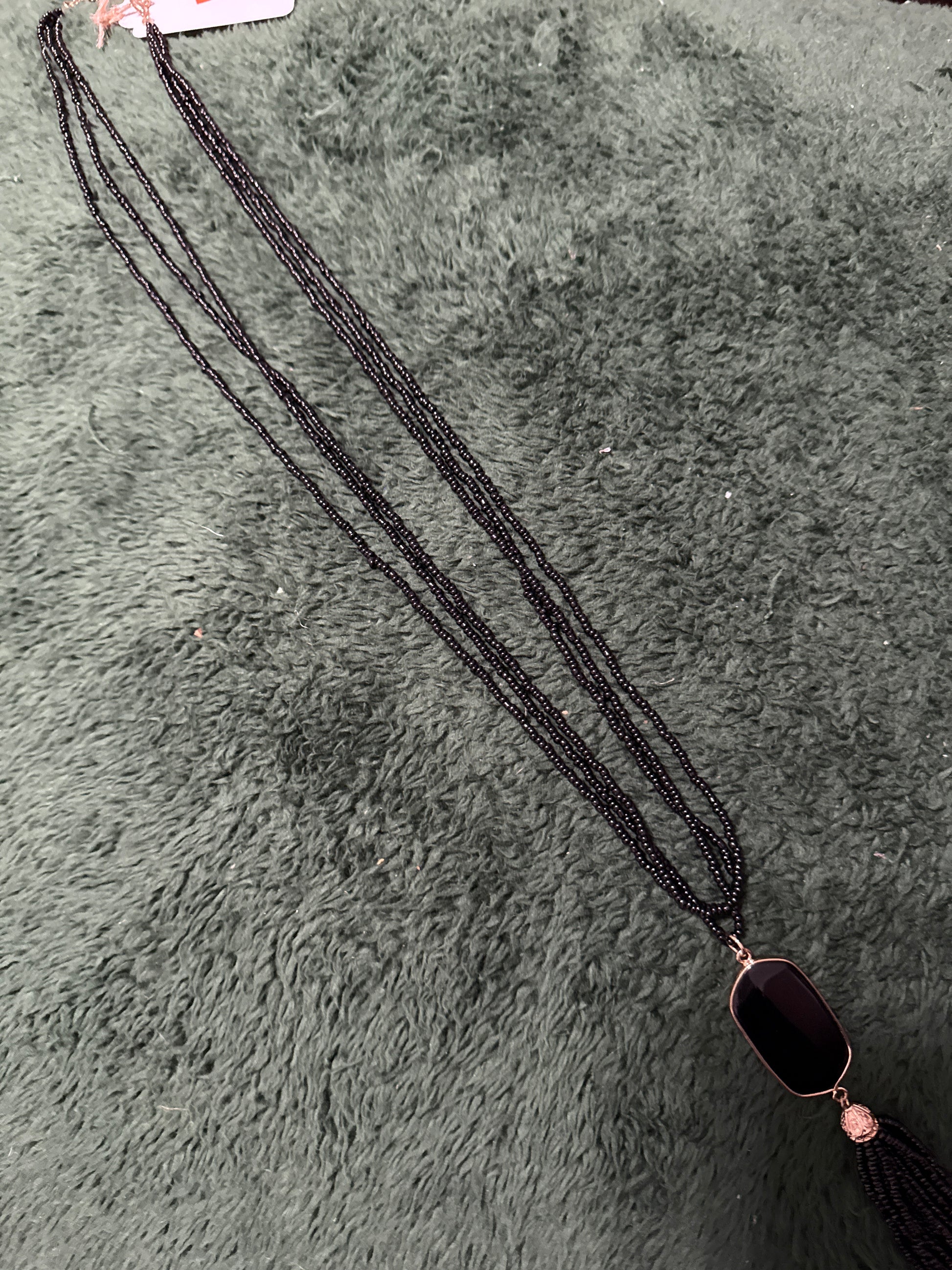 Black and Gold Tassel Necklace Stack