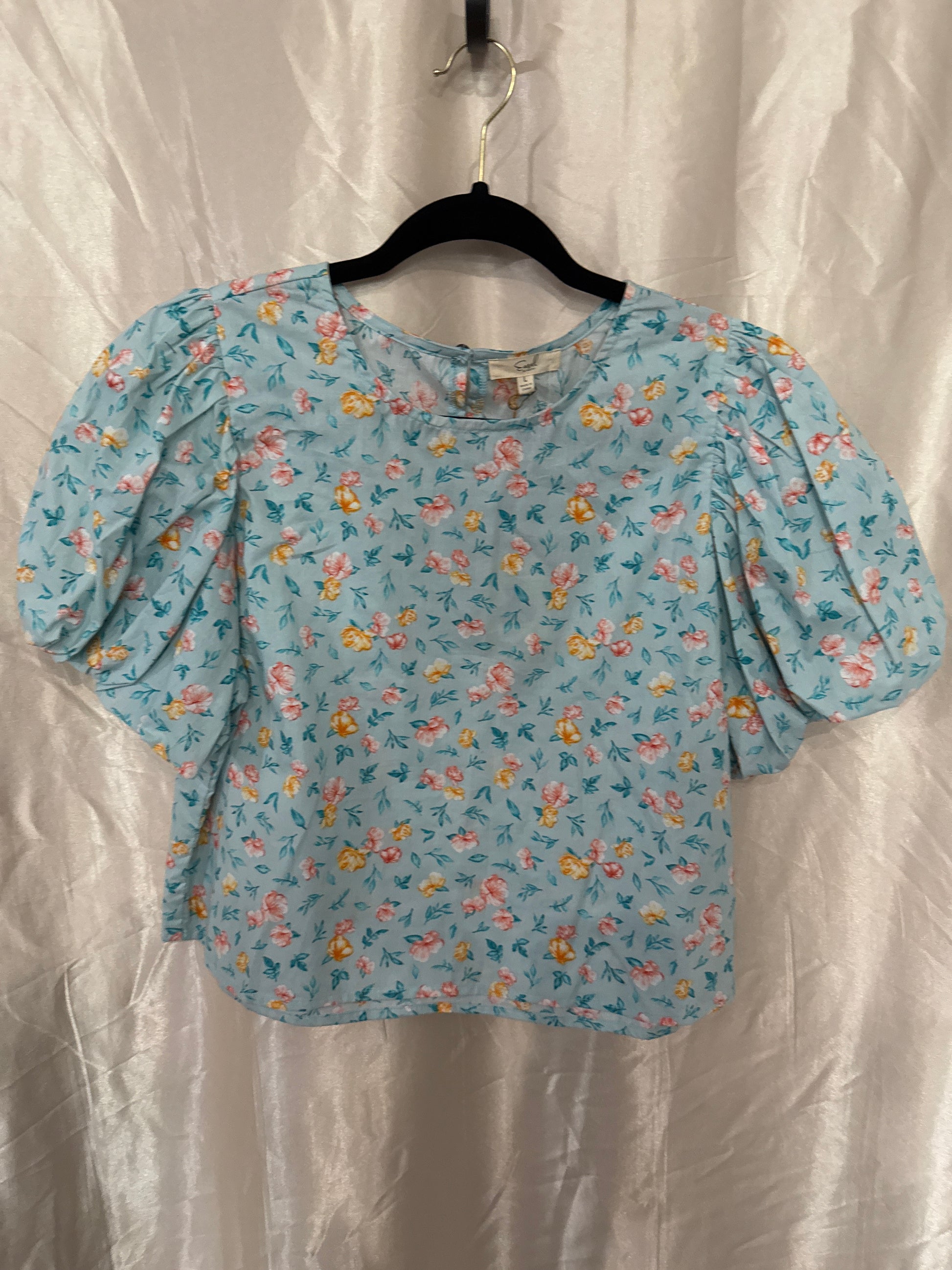 Teal Flower Cropped Blouse