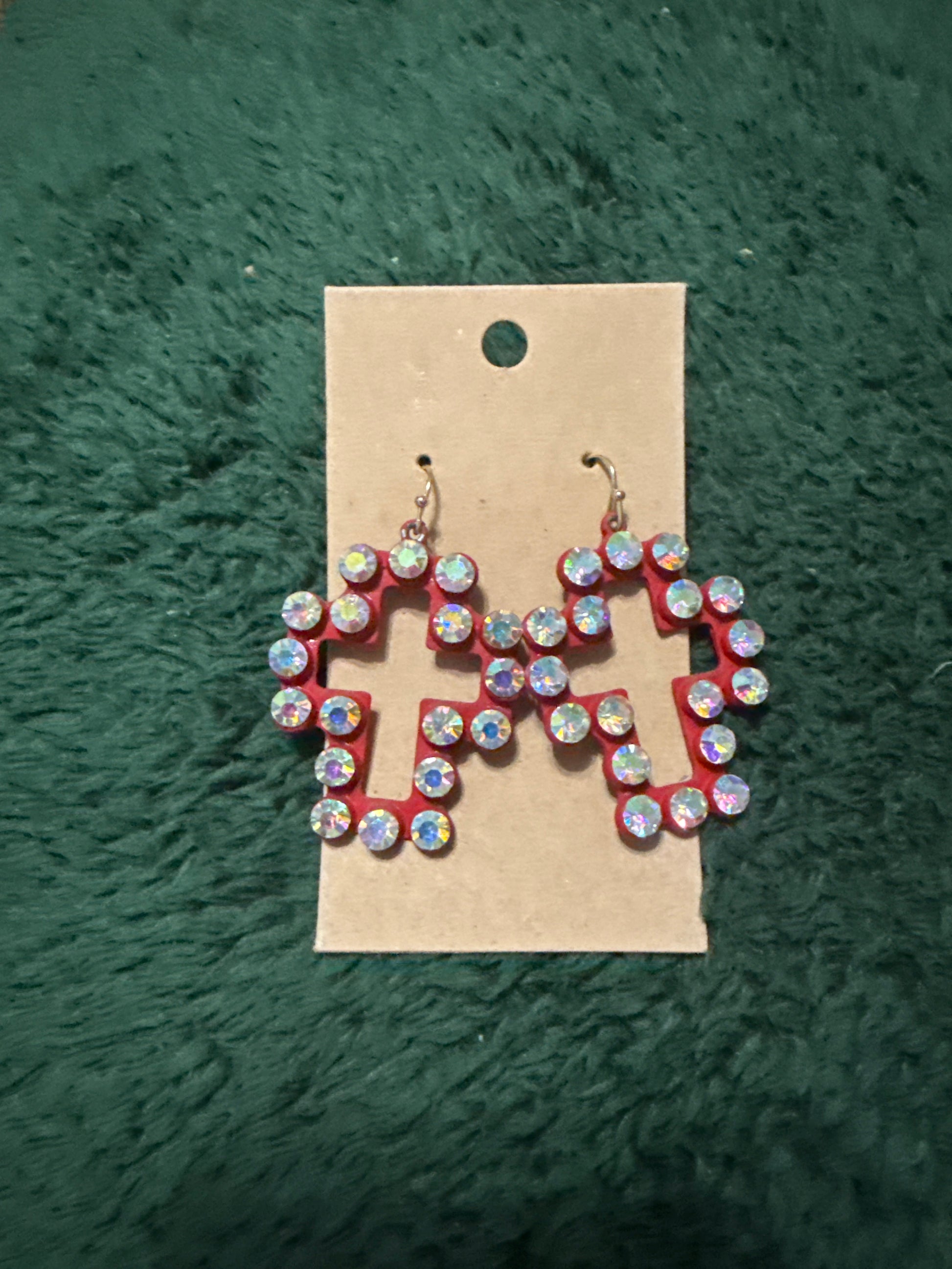 Red Diamond Cross Dangle Earrings