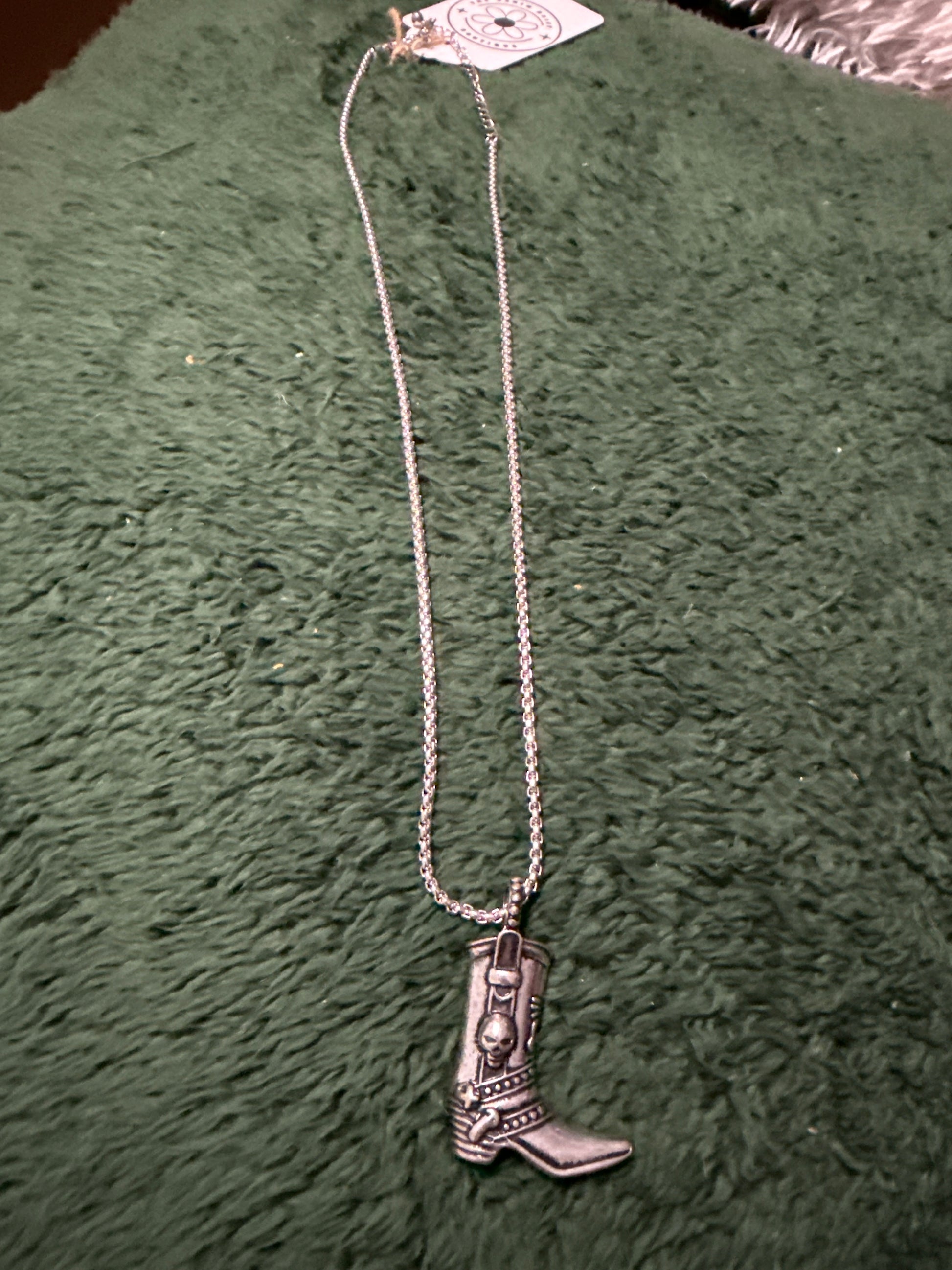 Silver Biker Boot Necklace