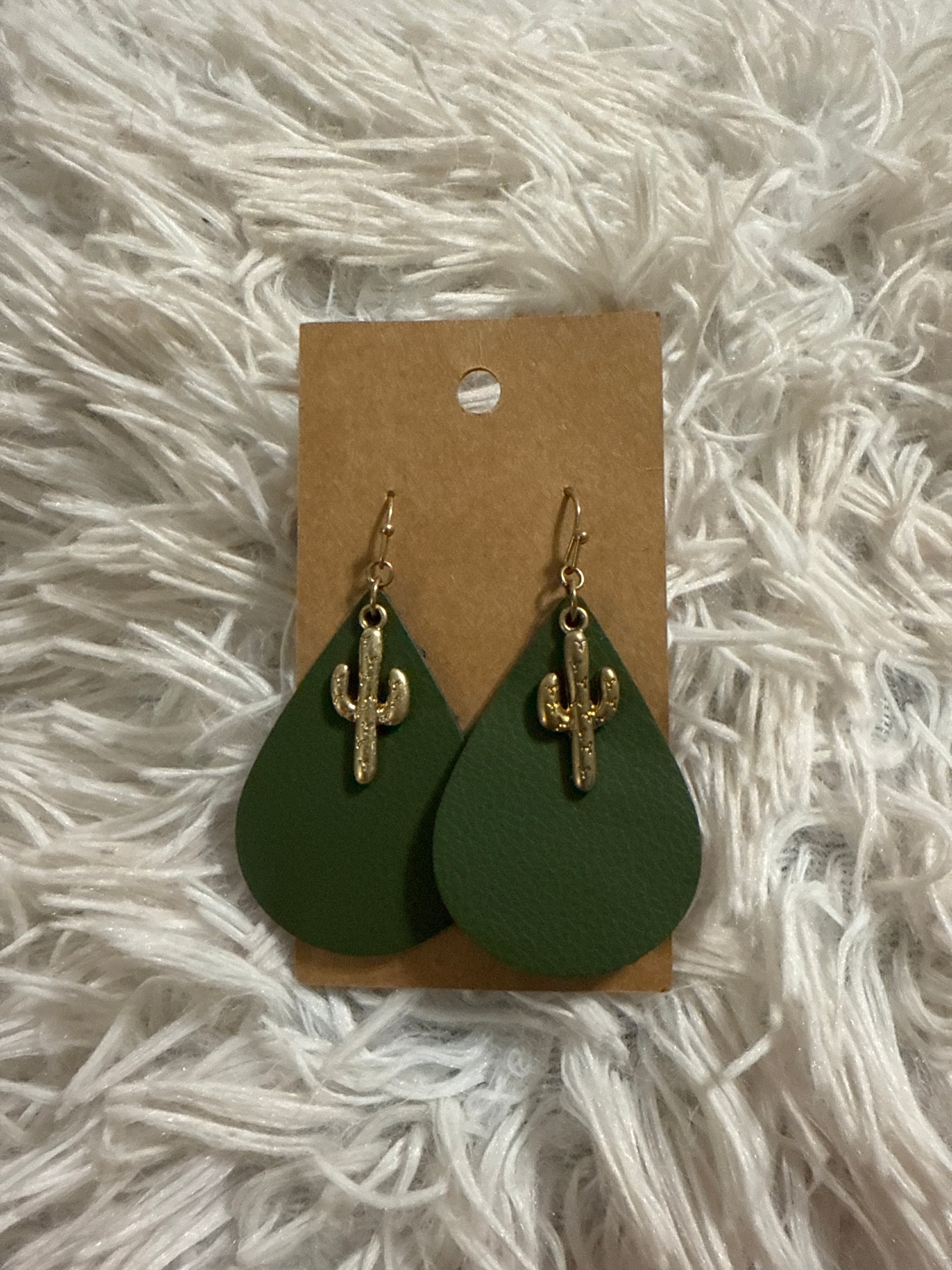 Green Dangle Earrings with Cactus
